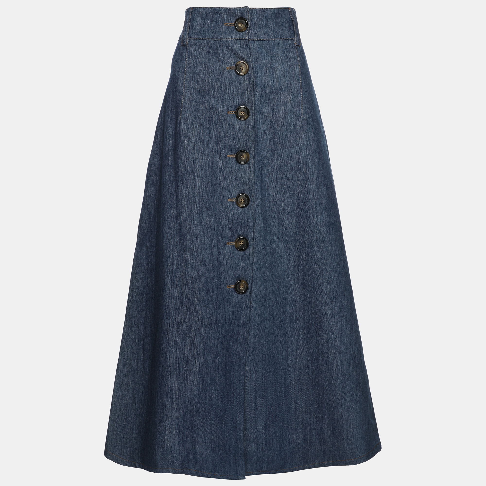 

Miu Miu Blue Denim Button Front Midi Skirt M