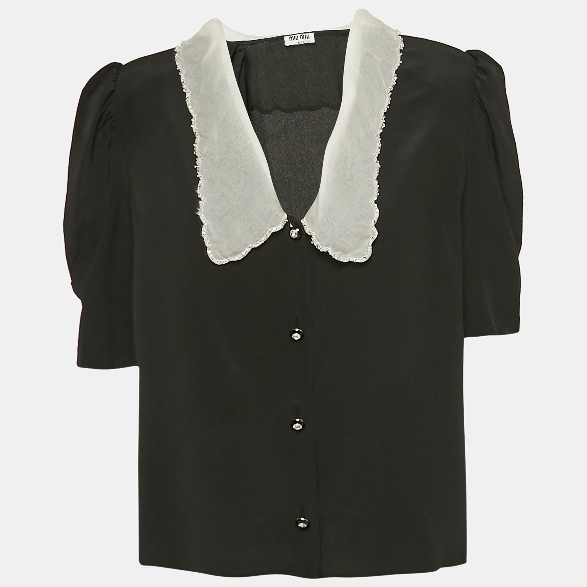 

Miu Miu Black Silk Embellished Chelsea Collar Blouse S