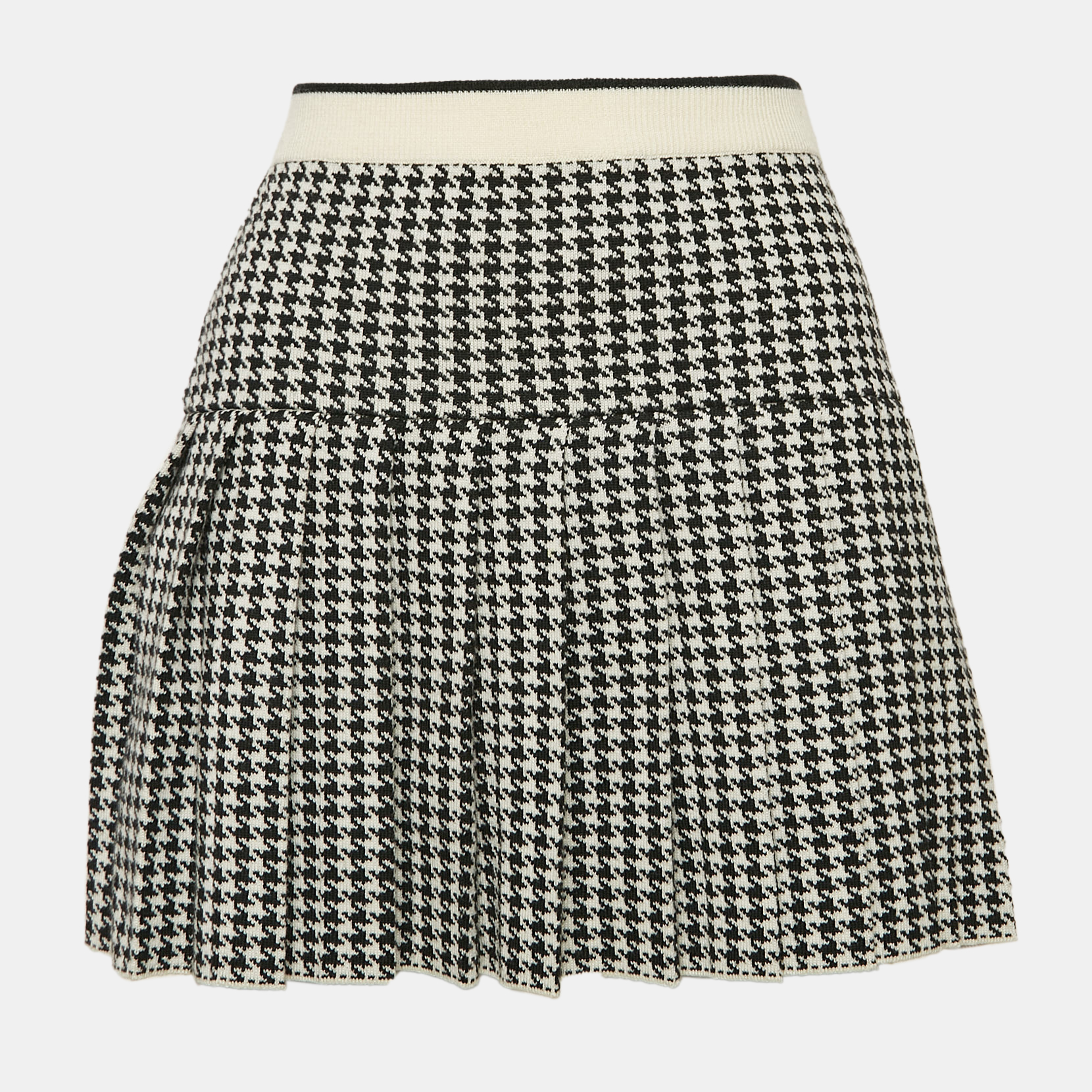 

Miu Miu Black/White Houndstooth Wool Pleated Mini Skirt XS