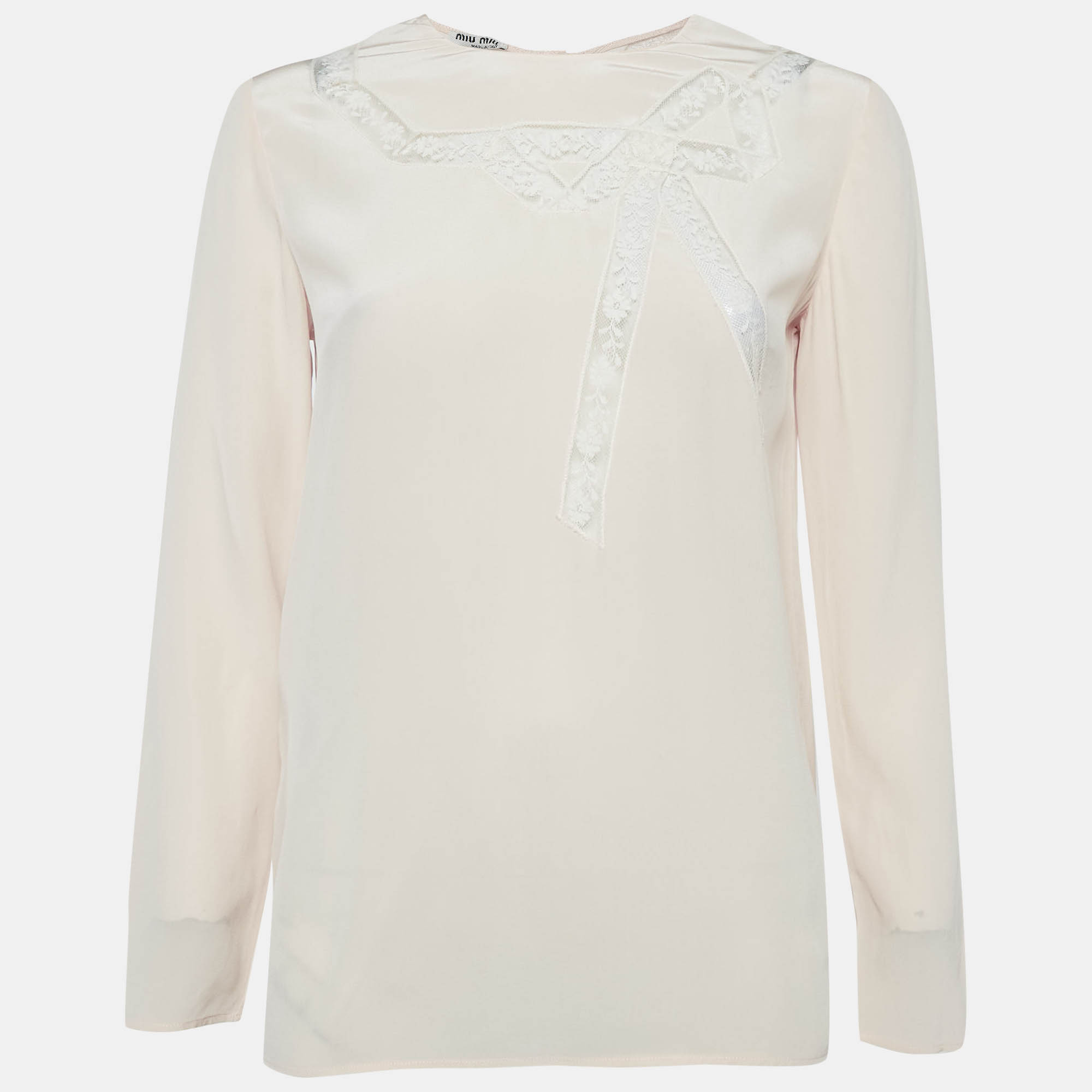 

Miu Miu Pink Lace Insert Silk Button Front Blouse S