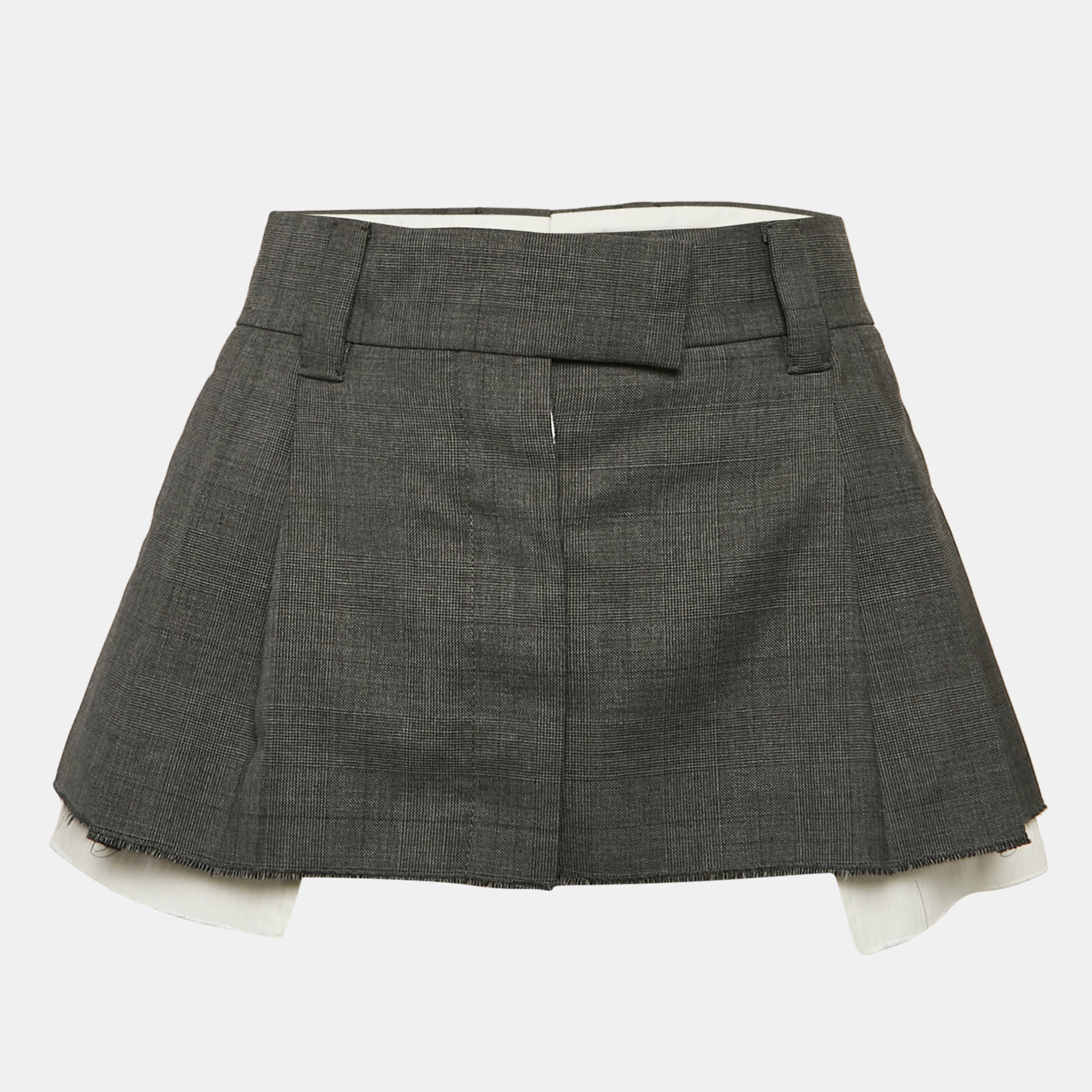 

Miu Miu Grey Plaid Wool Raw Edge Detail Mini Skirt XS