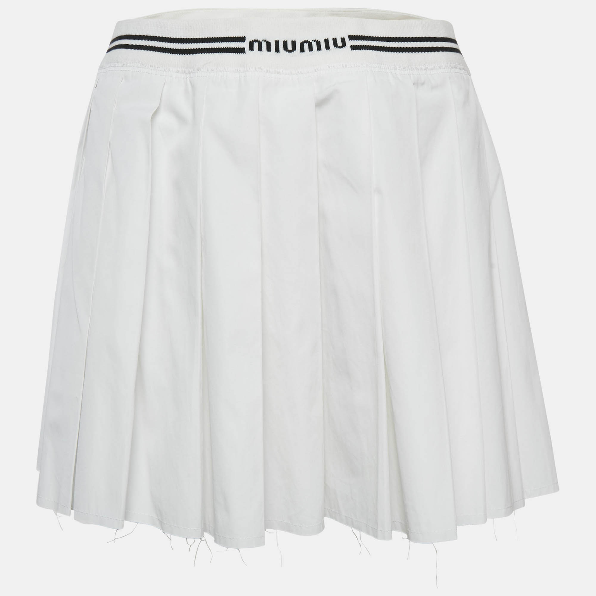 

Miu Miu White Logo Intarsia Poplin Pleated Mini Skirt S