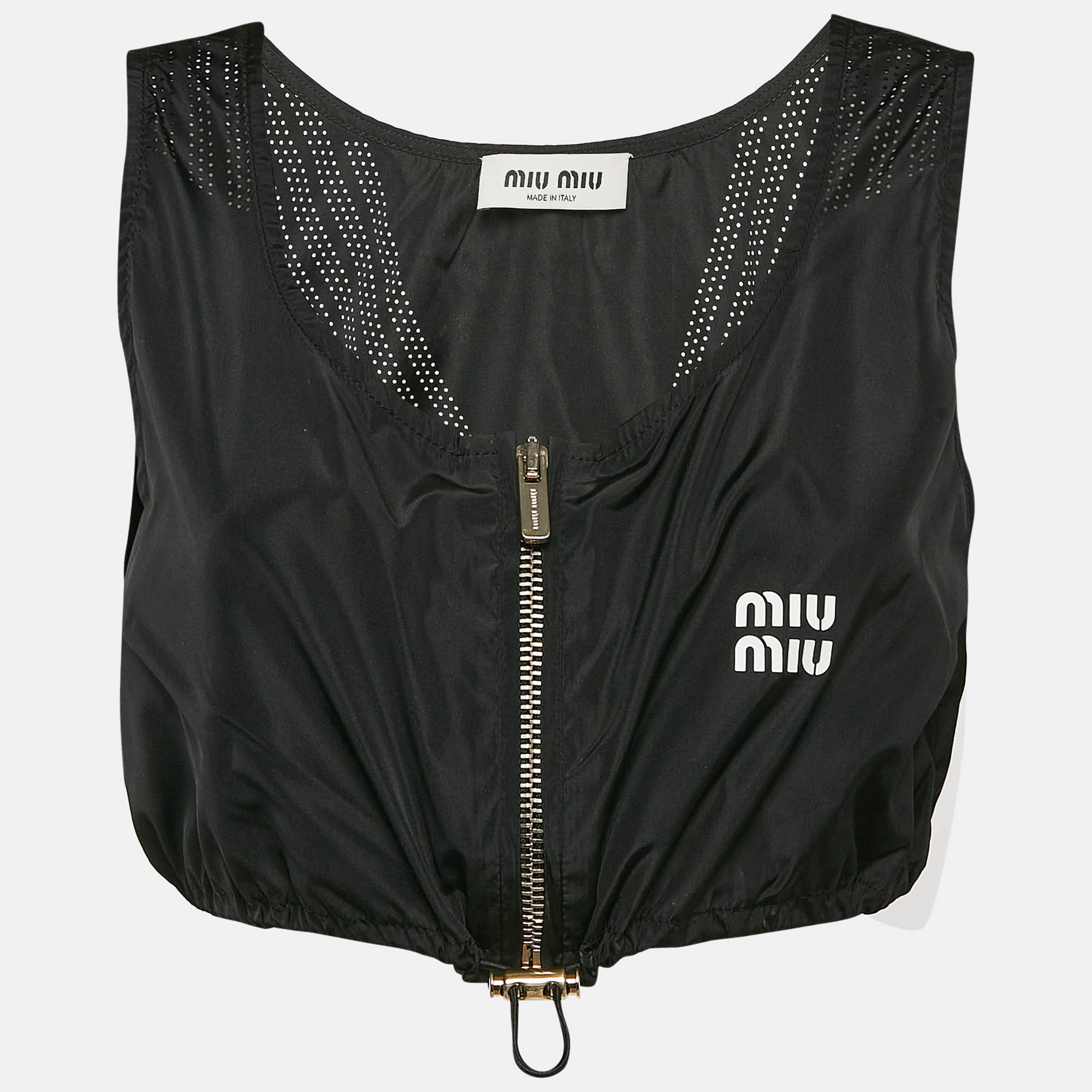 

Miu Miu Black Technical Silk Perforated Detail Crop Top XS