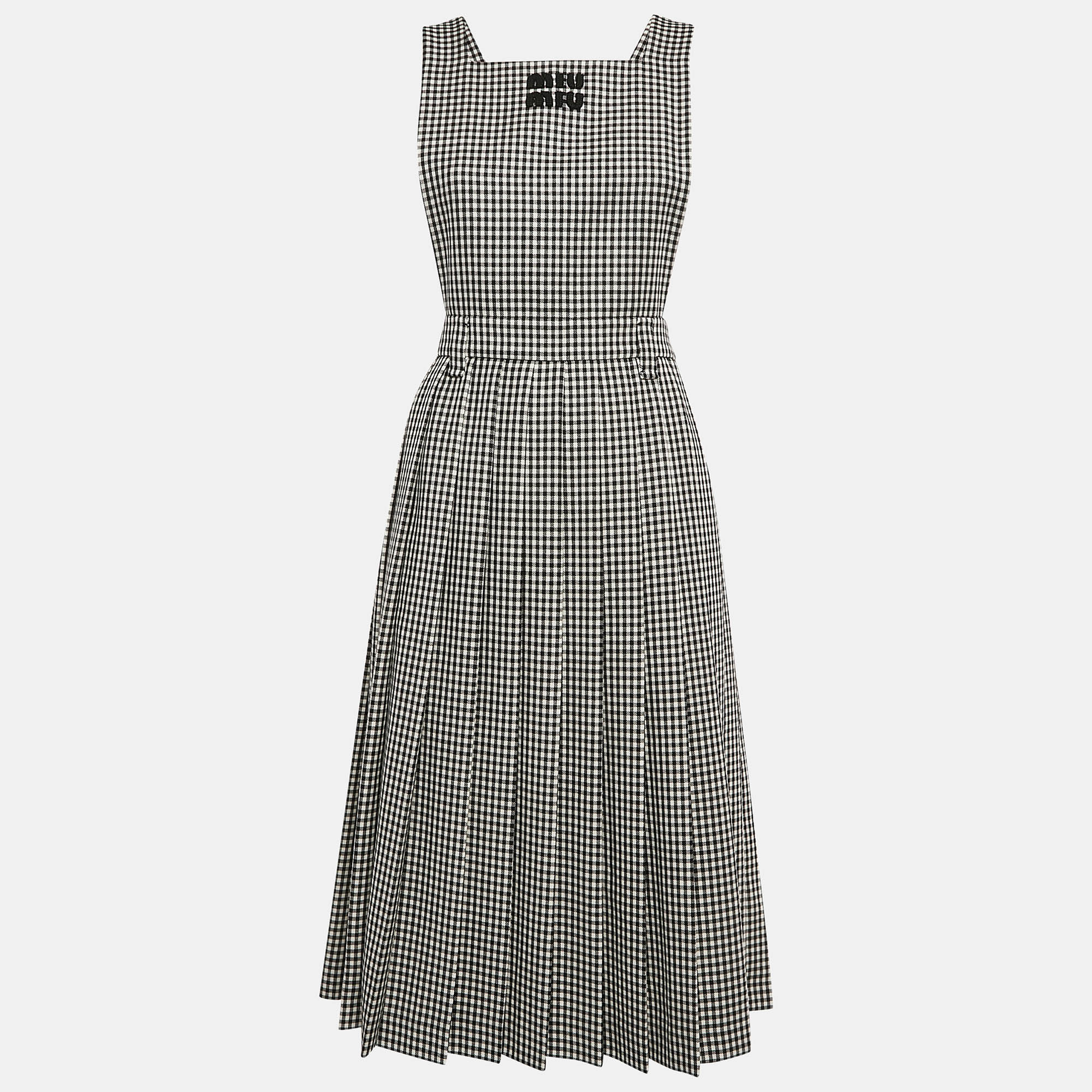 

Miu Miu Black/White Gingham Wool Jumper Midi Dress S