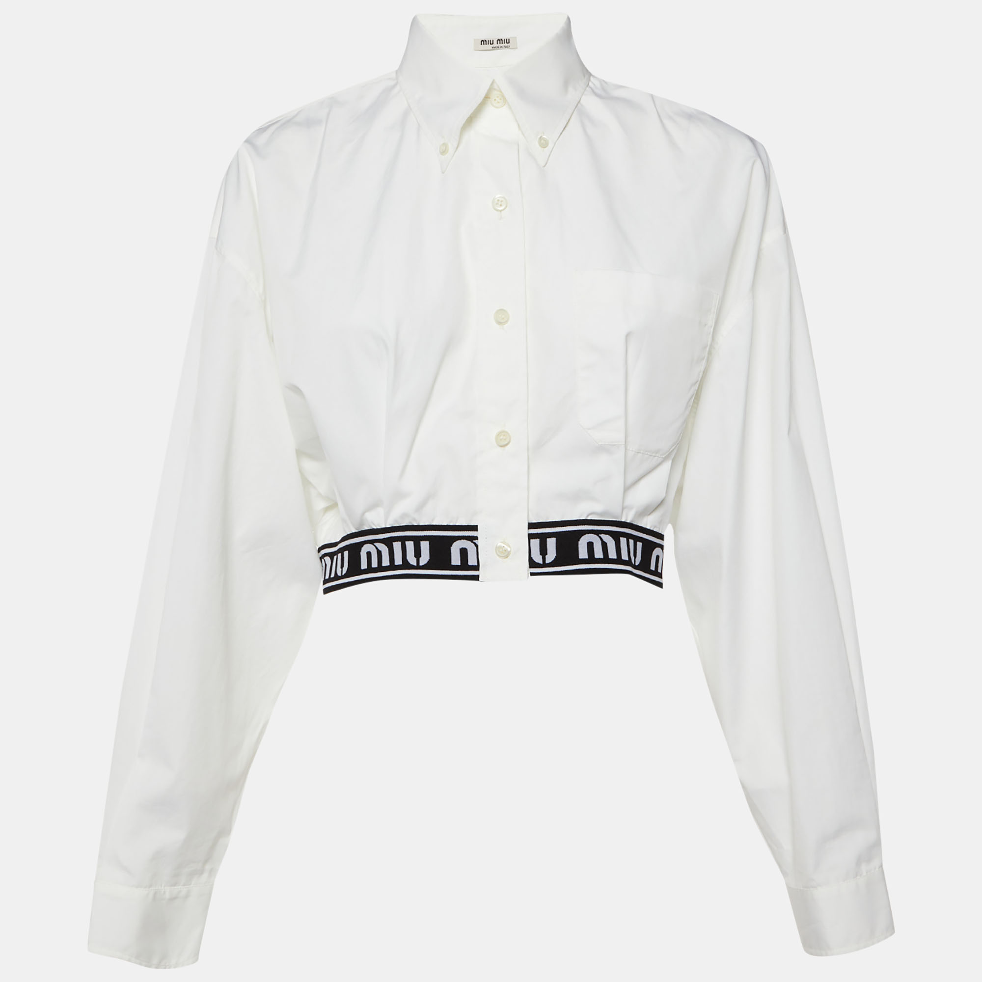 

Miu Miu White Cotton Logo Band Cropped Shirt M