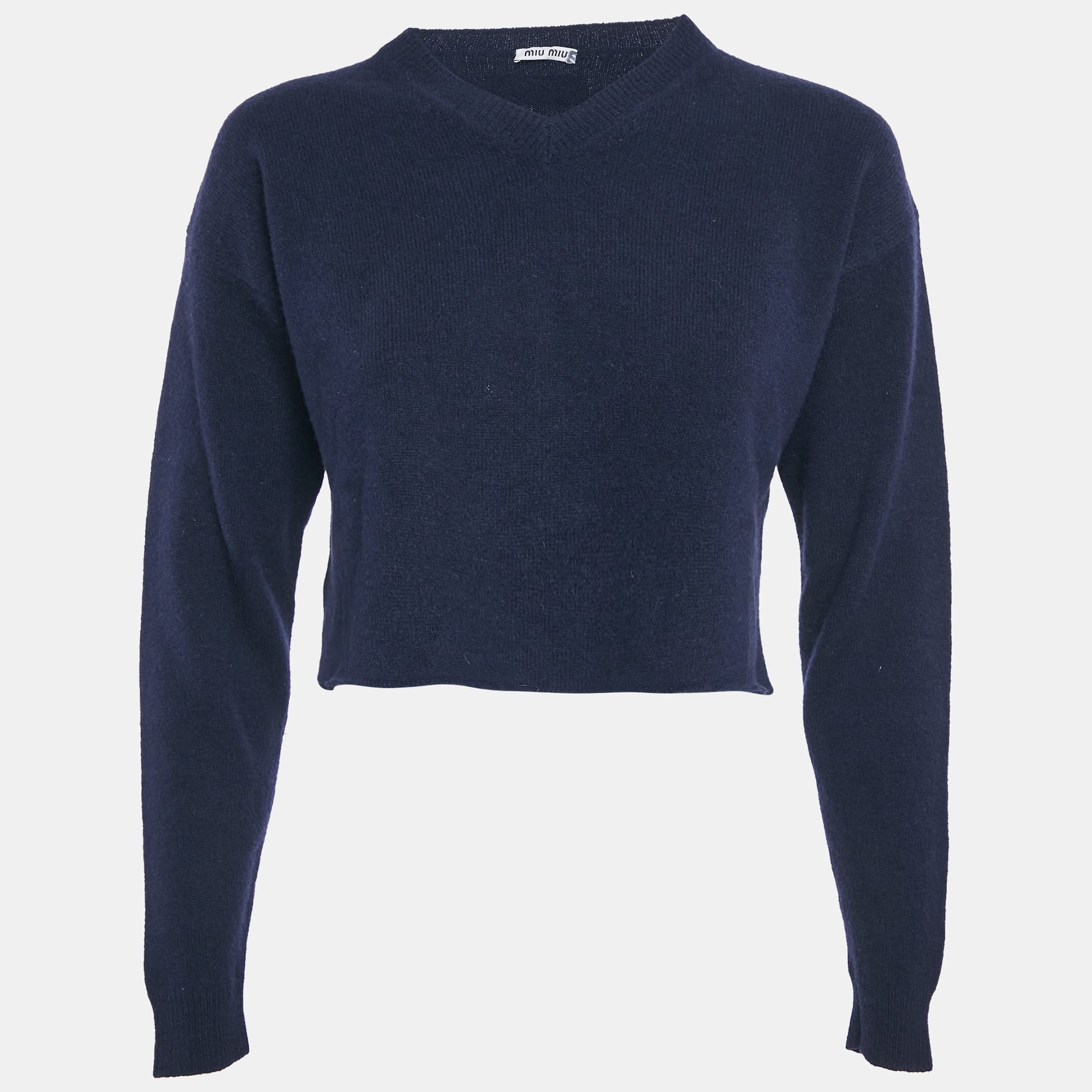 

Miu Miu Navy Blue Wool V-Neck Crop Sweater S