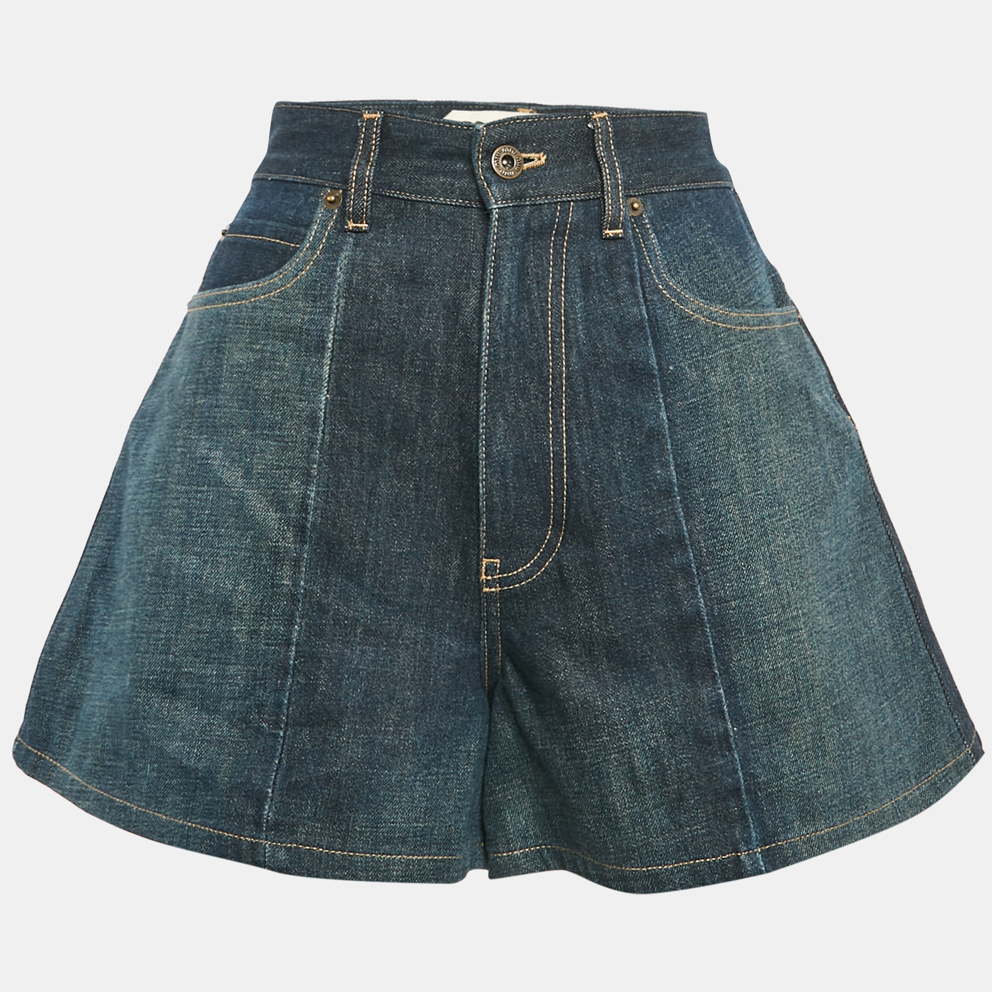 

Miu Miu Upcycled Blue Washed Denim High-Rise Shorts S Waist 25"