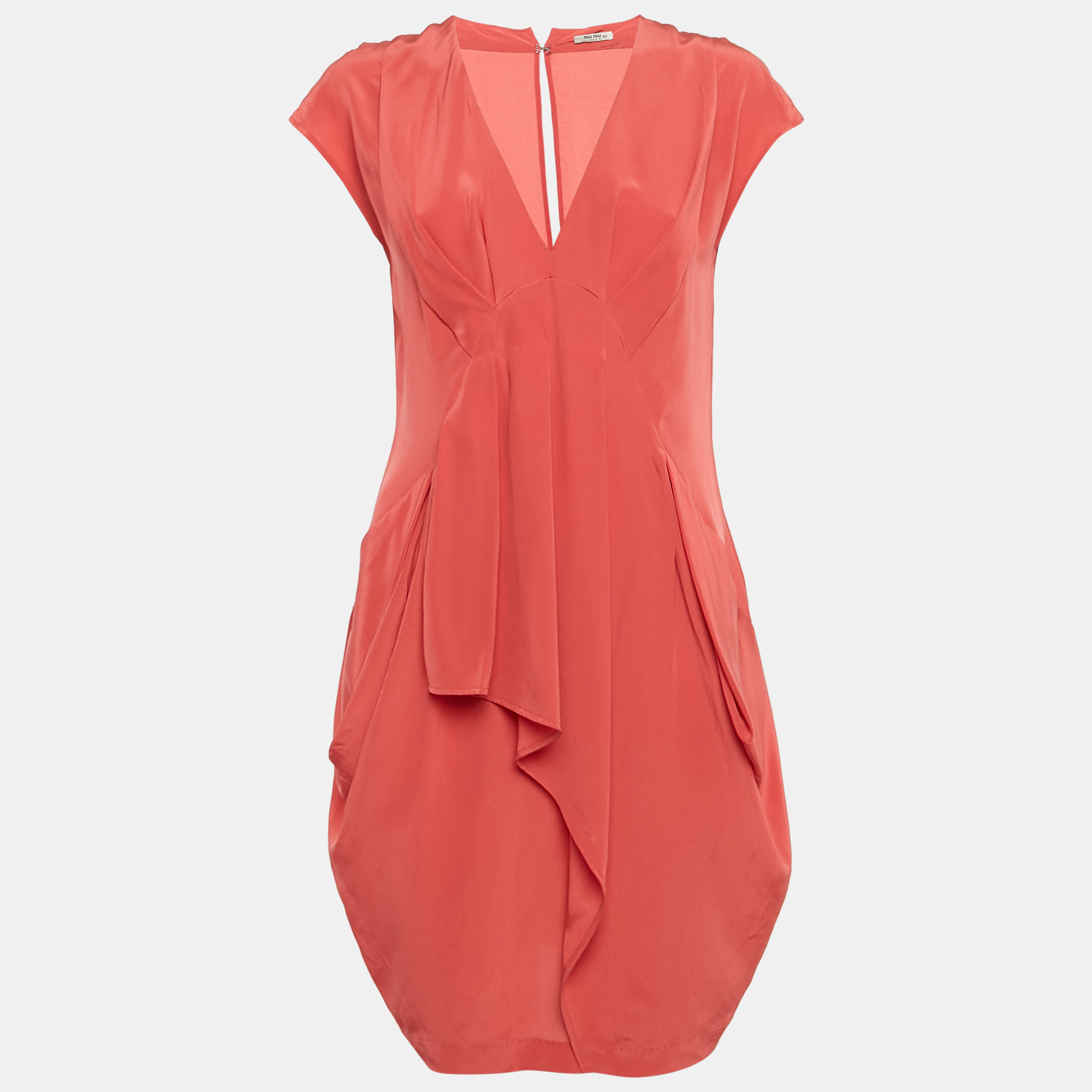 

Miu Miu Pink Silk Drape Detail Mini Dress M