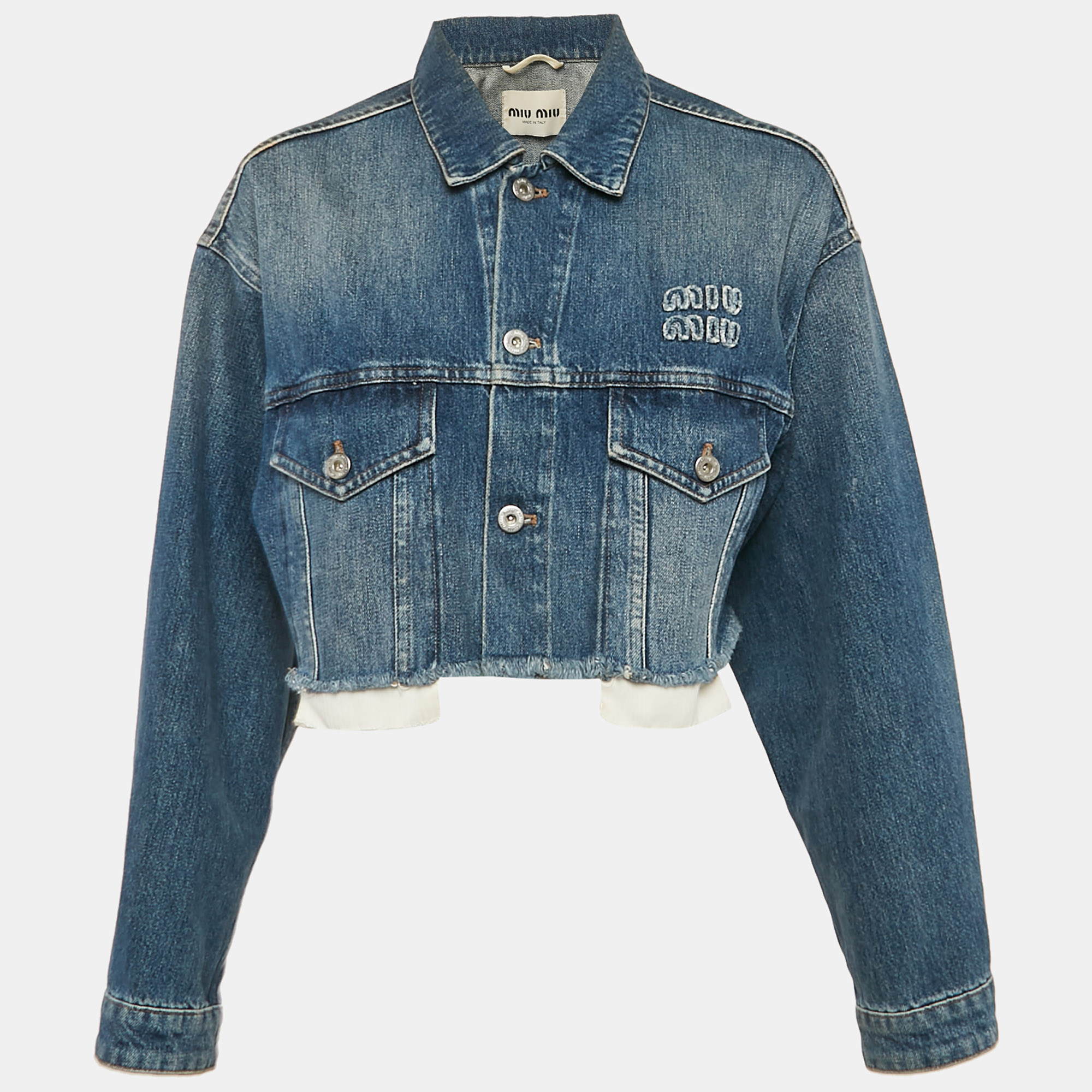 

Miu Miu Blue Denim Raw Edge Detail Cropped Jacket S