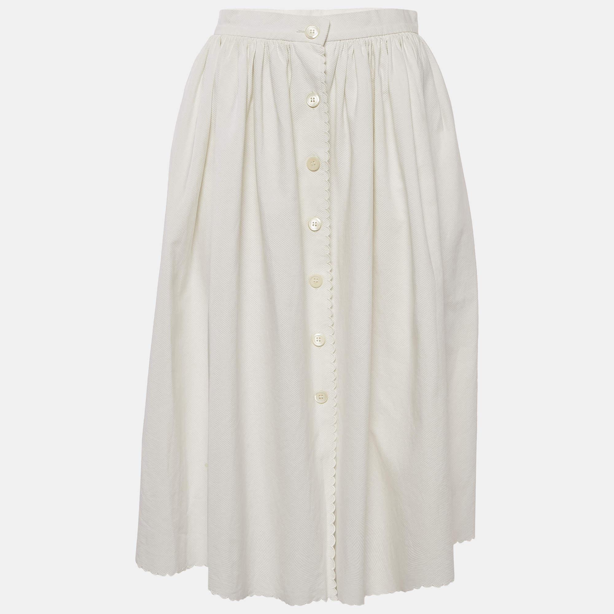 

Miu Miu White Textured Cotton Midi Skirt M