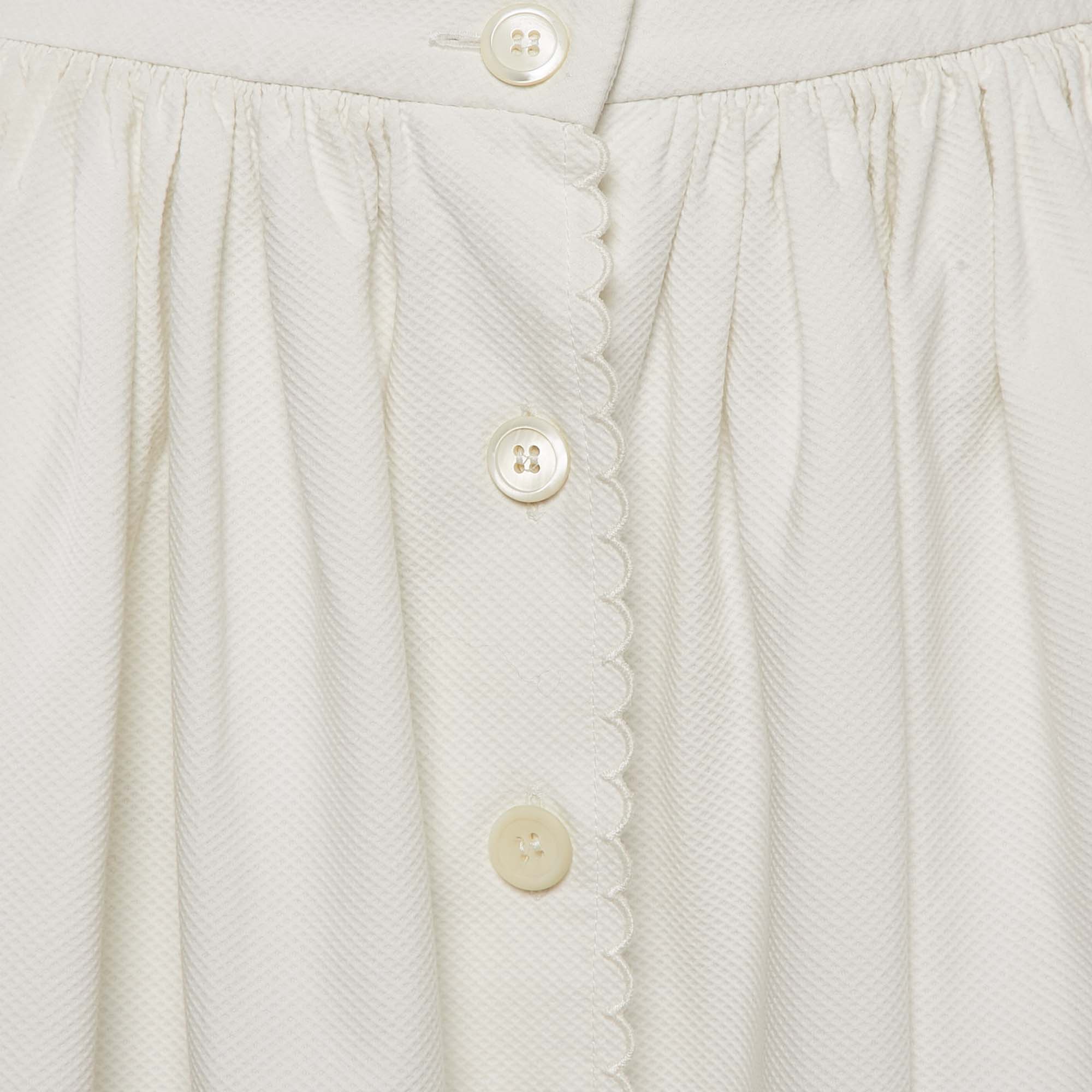 Miu Miu White Textured Cotton Midi Skirt M 