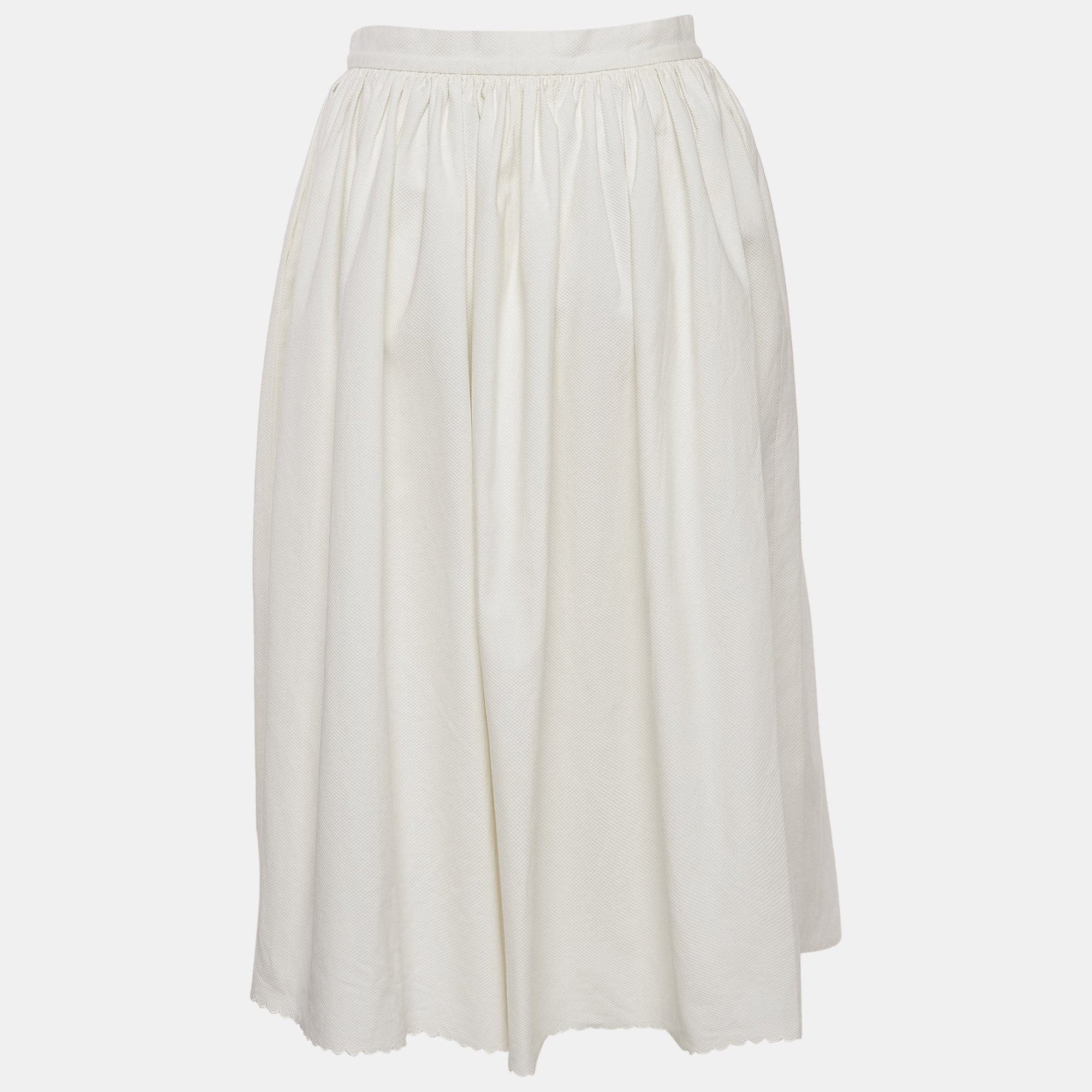 Miu Miu White Textured Cotton Midi Skirt M 