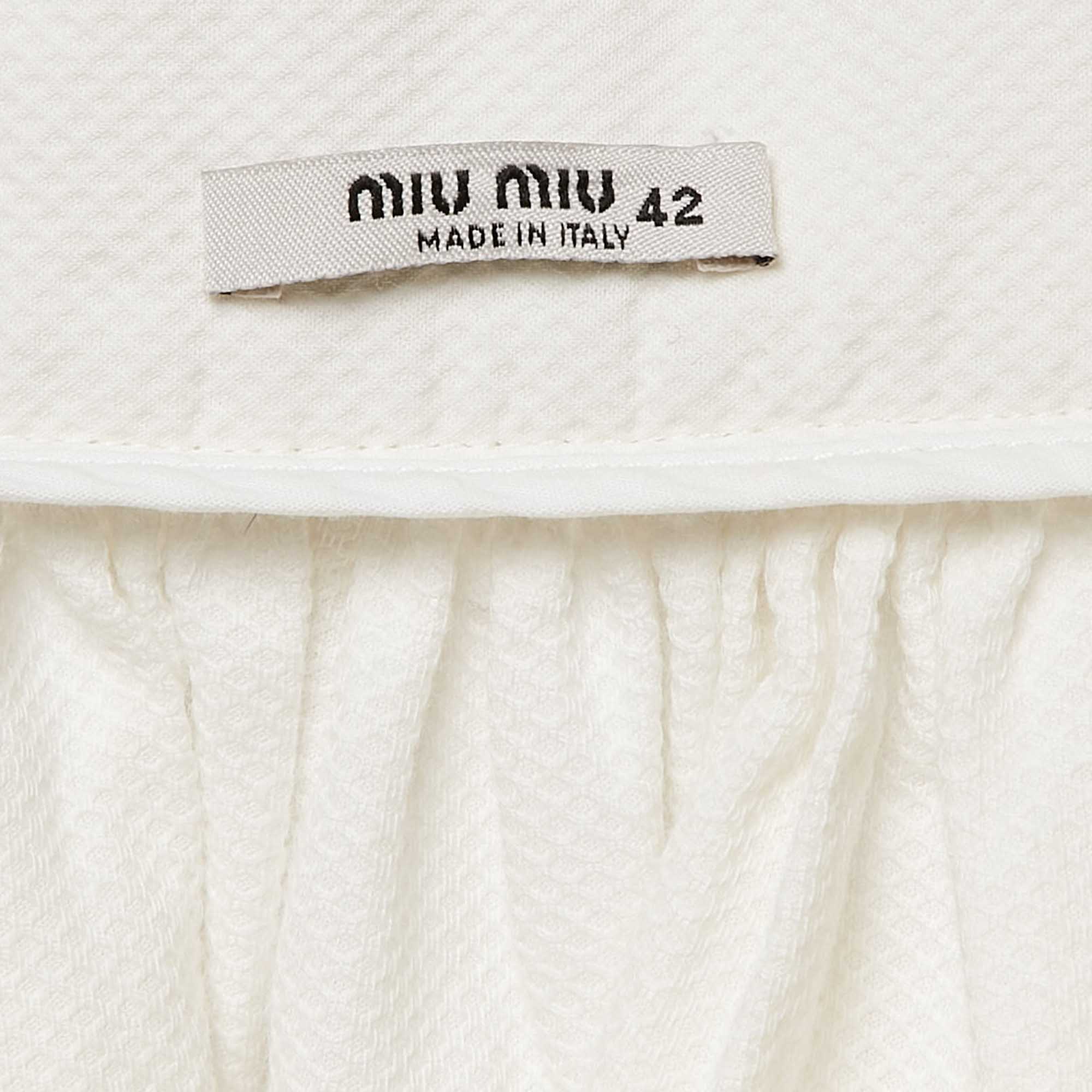 Miu Miu White Textured Cotton Midi Skirt M 