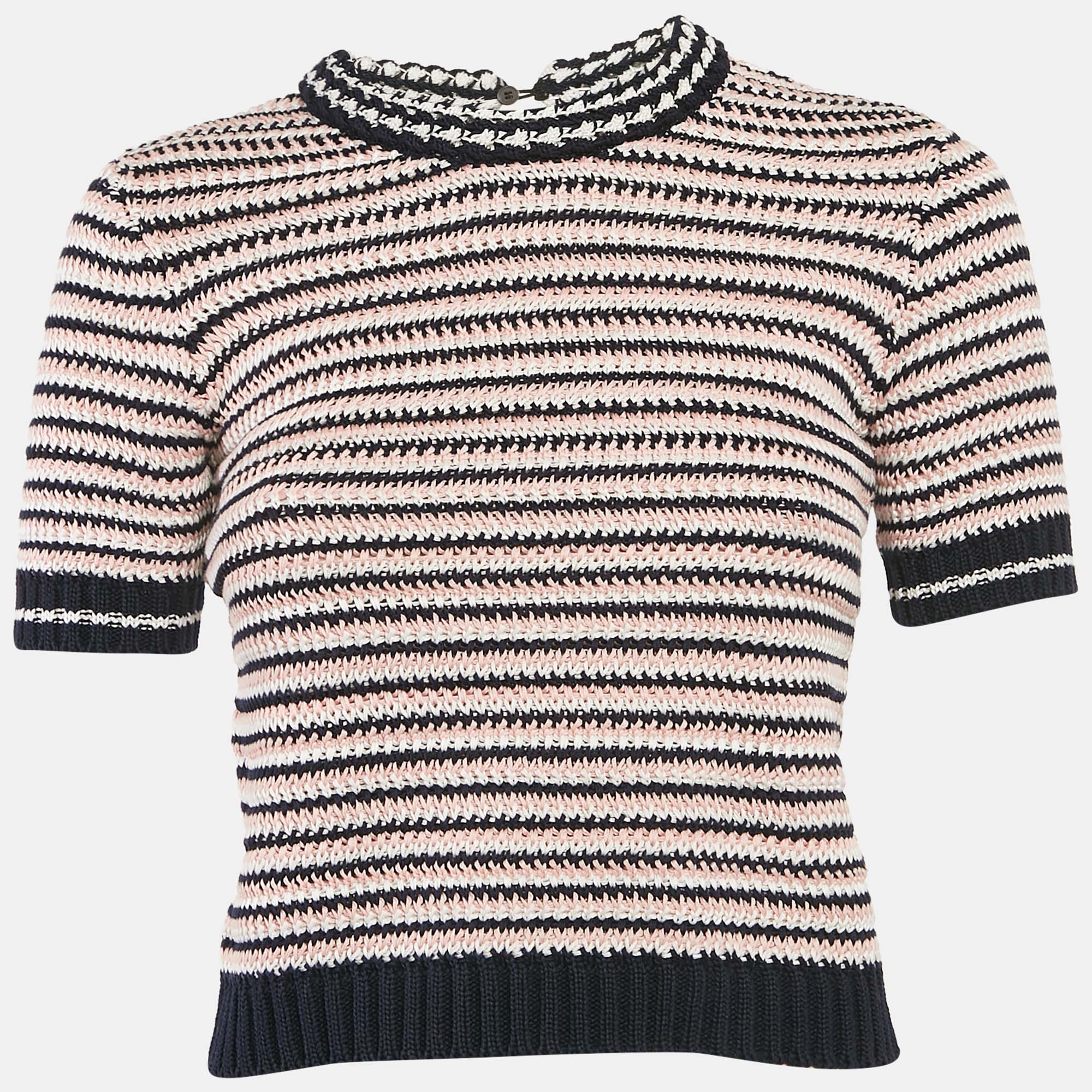 

Miu Miu Blue/Pink Striped Crochet Short Sleeve Top S