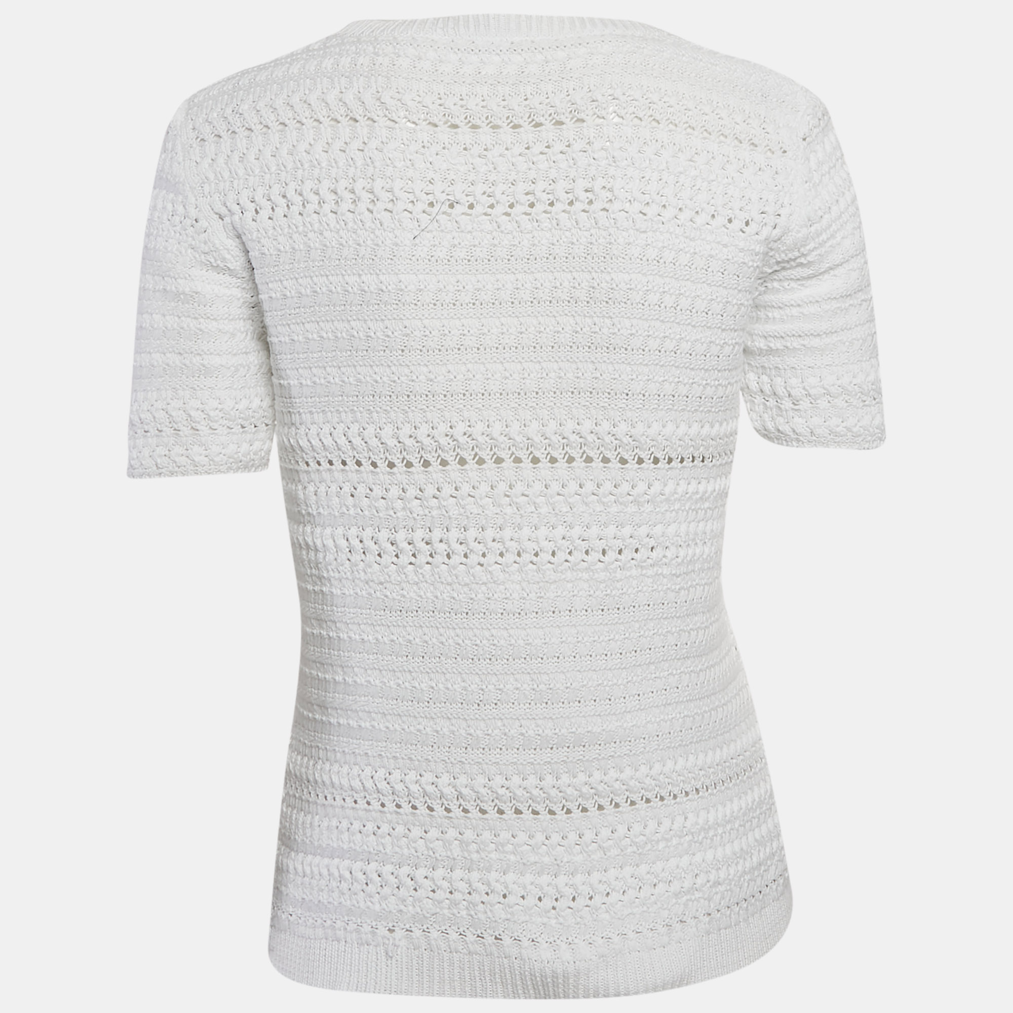 Miu Miu White Patterned Knit Round Neck Top M 