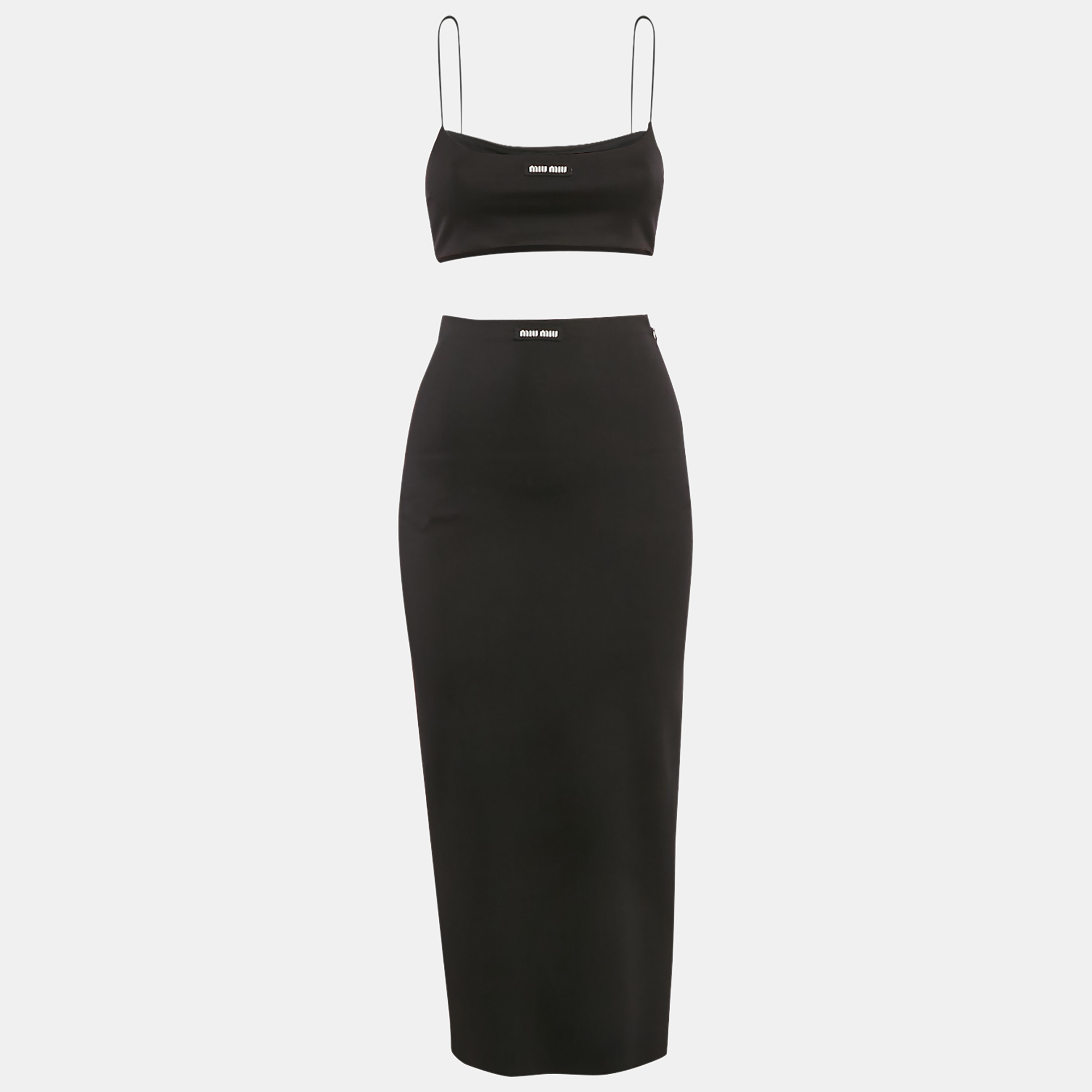 

Miu Miu Black Jersey Crop Top And Skirt Set XS