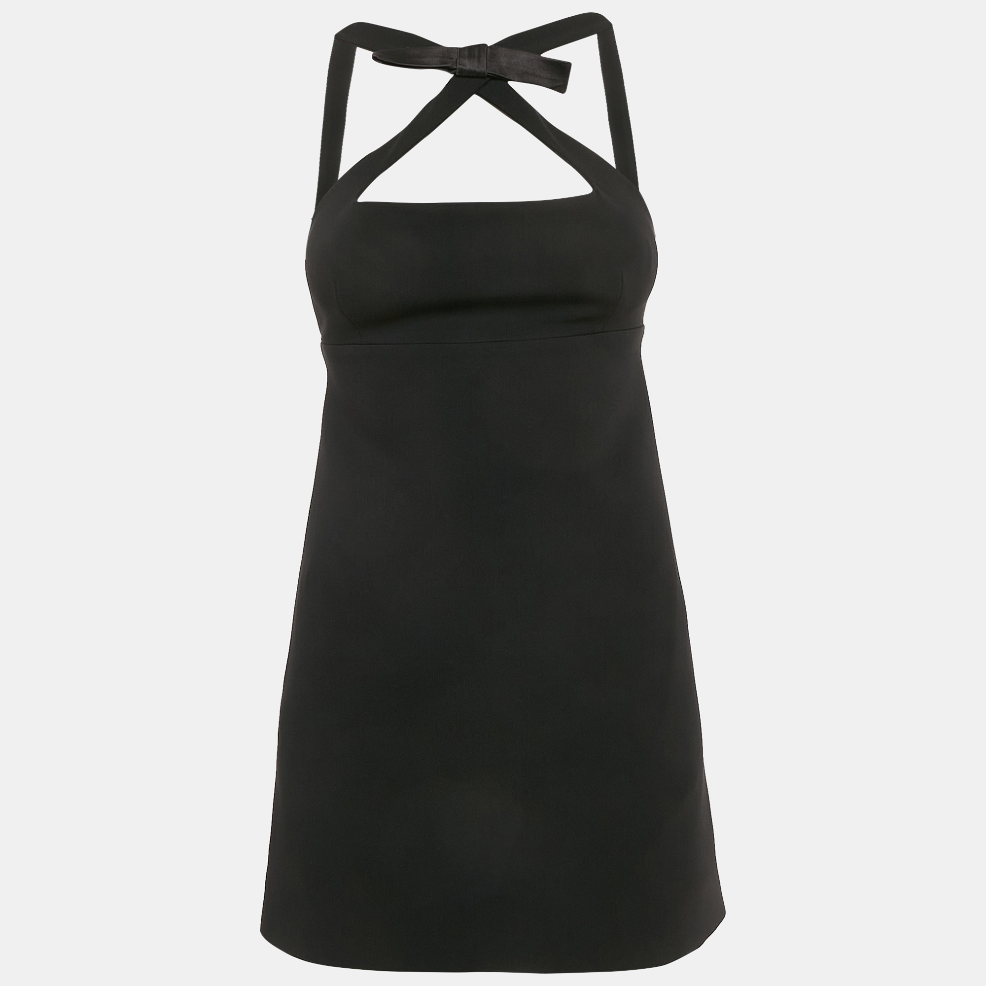 

Miu Miu Black Stretch Crepe Bow Detail Open-Back Mini Dress XS