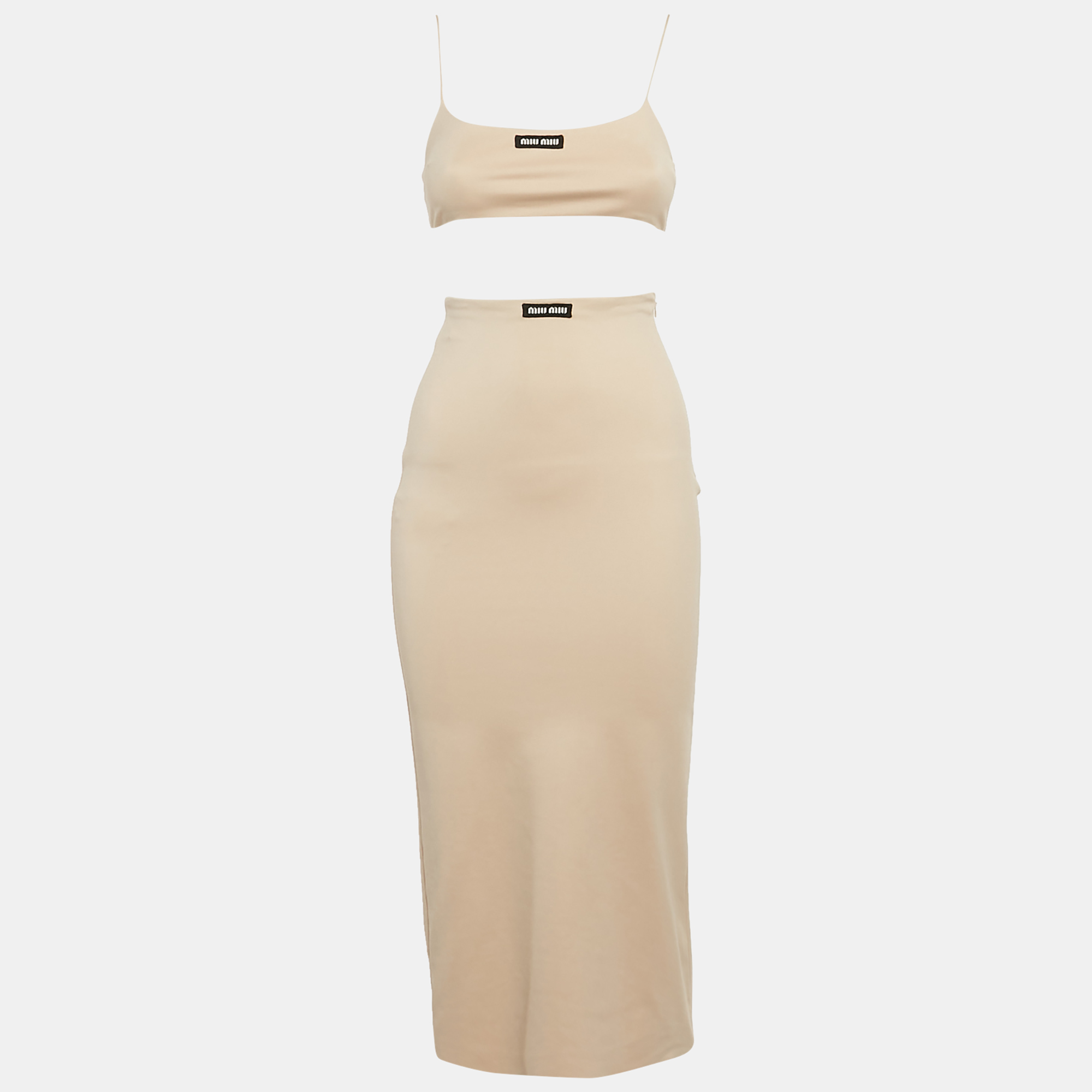 

Miu Miu Beige Logo Applique Jersey Top and Skirt Set XS