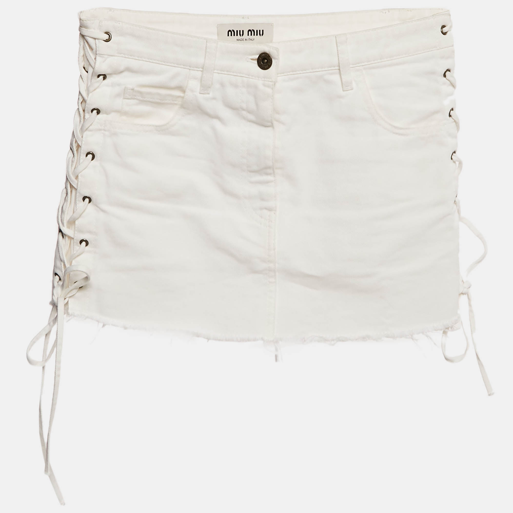 

Miu Miu White Denim Lace-Up Mini Skirt XS