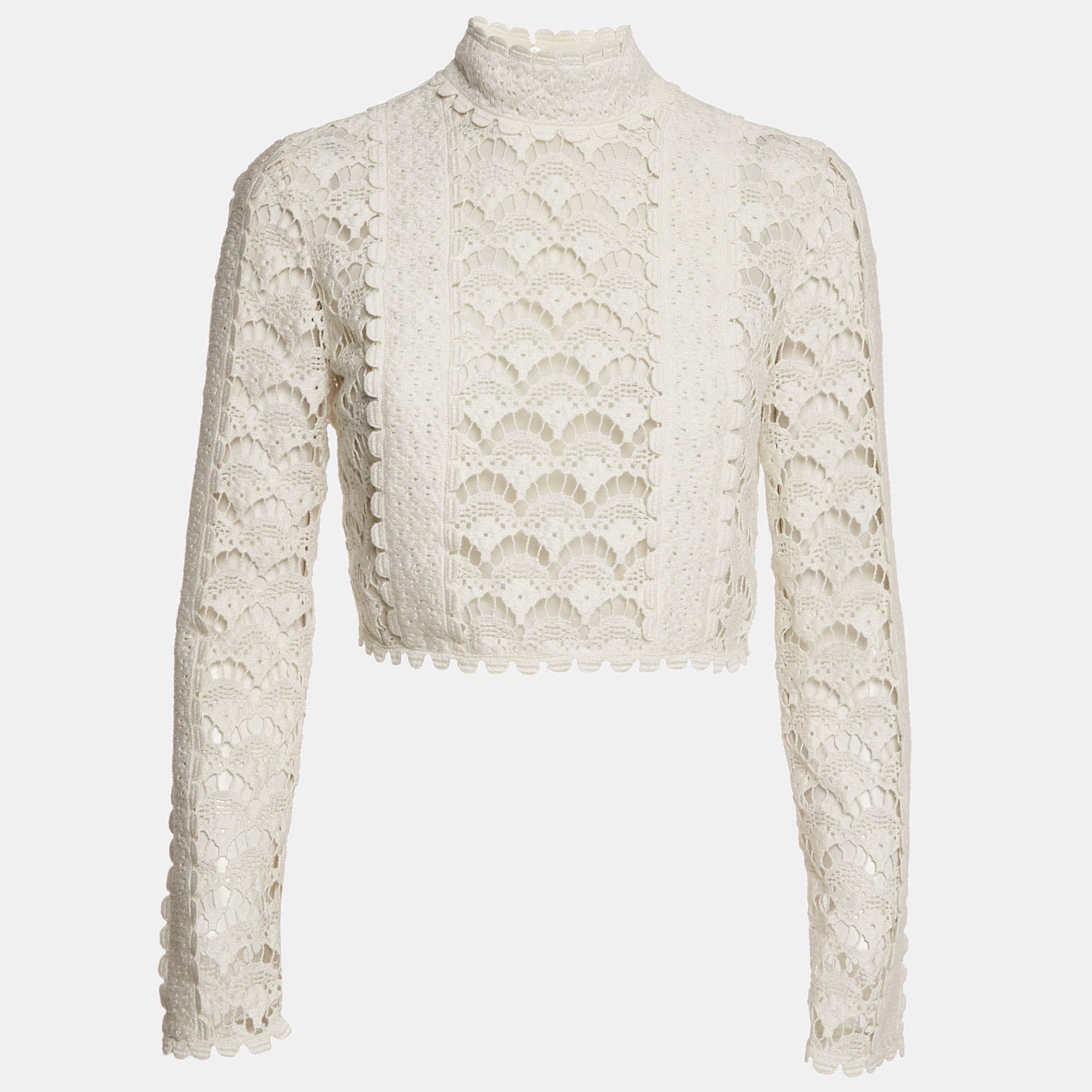 

Miu Miu White Floral Lace Long Sleeve Crop Top S