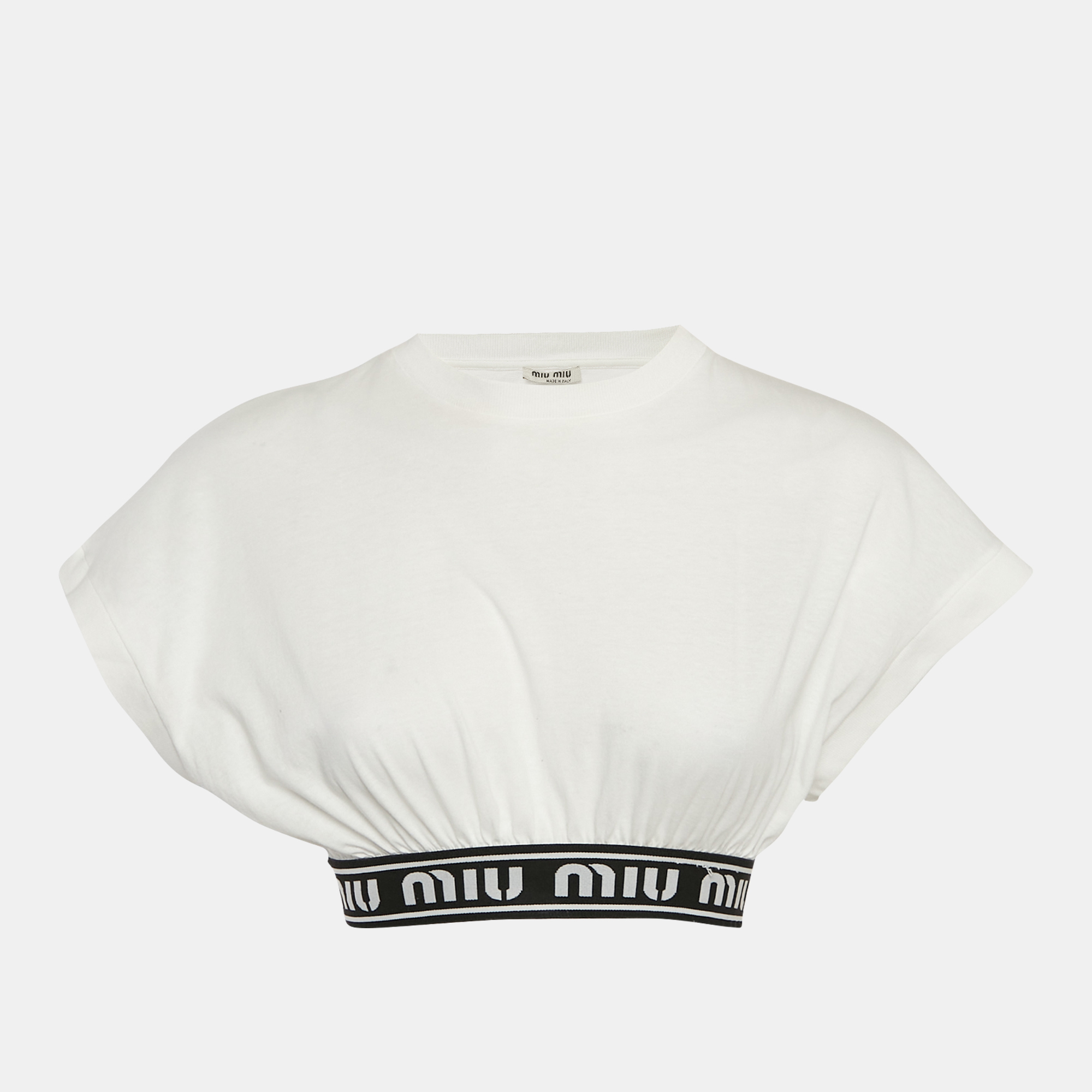 

Miu Miu White Logo Tape Detail Crop Top XS