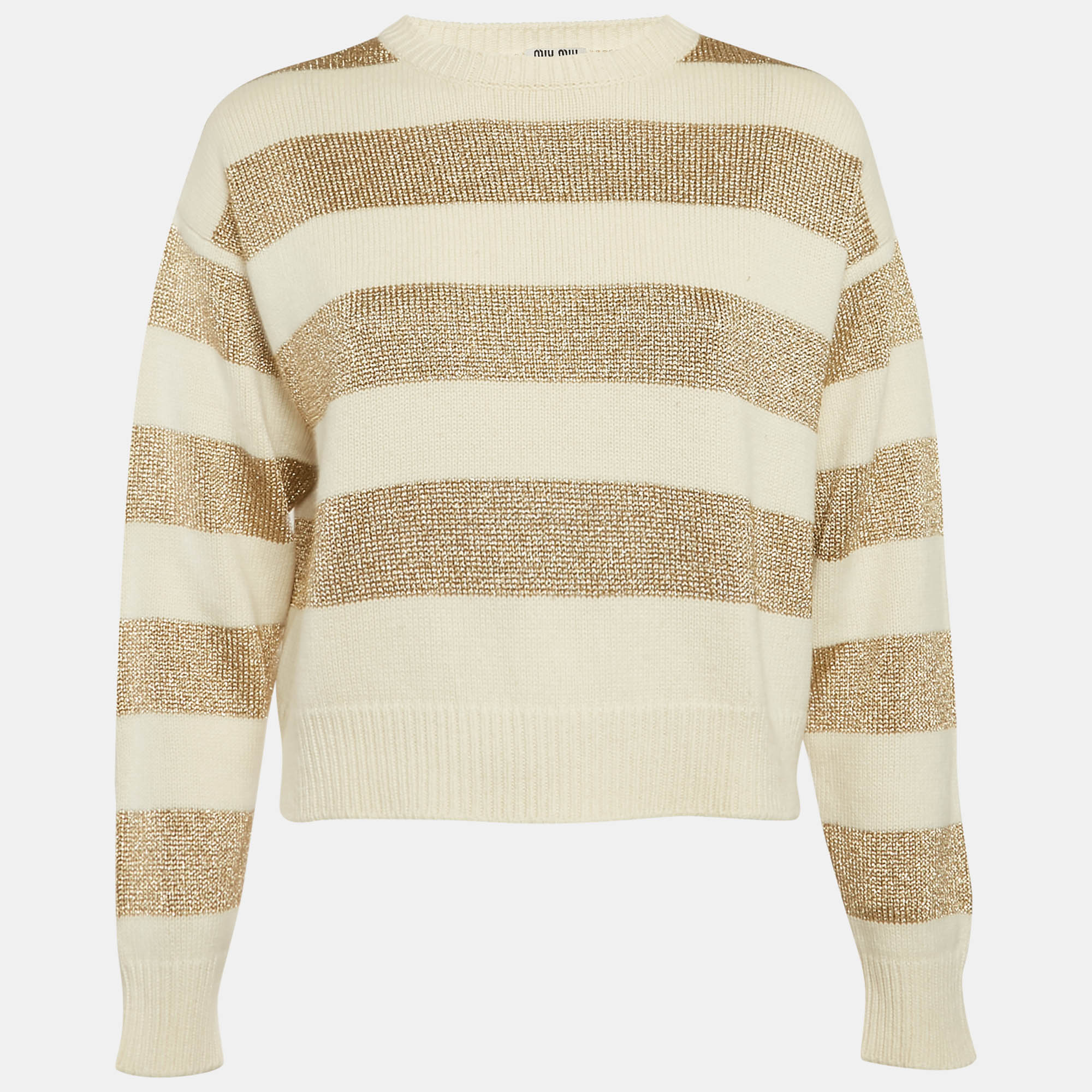 

Miu Miu Cream Striped Lurex Knit Sweater S