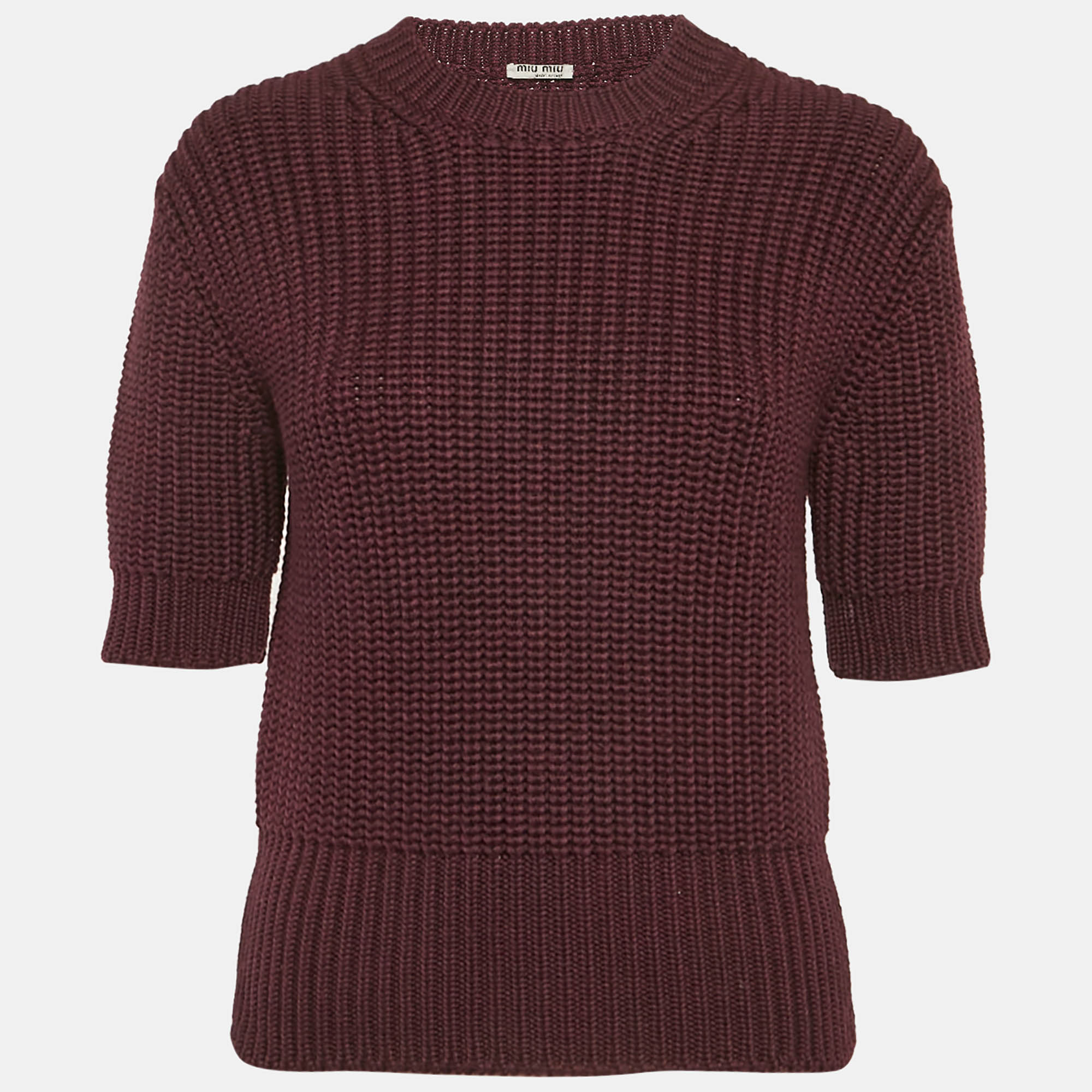 

Miu Miu Burgundy Rib Knit Crewneck Sweater S