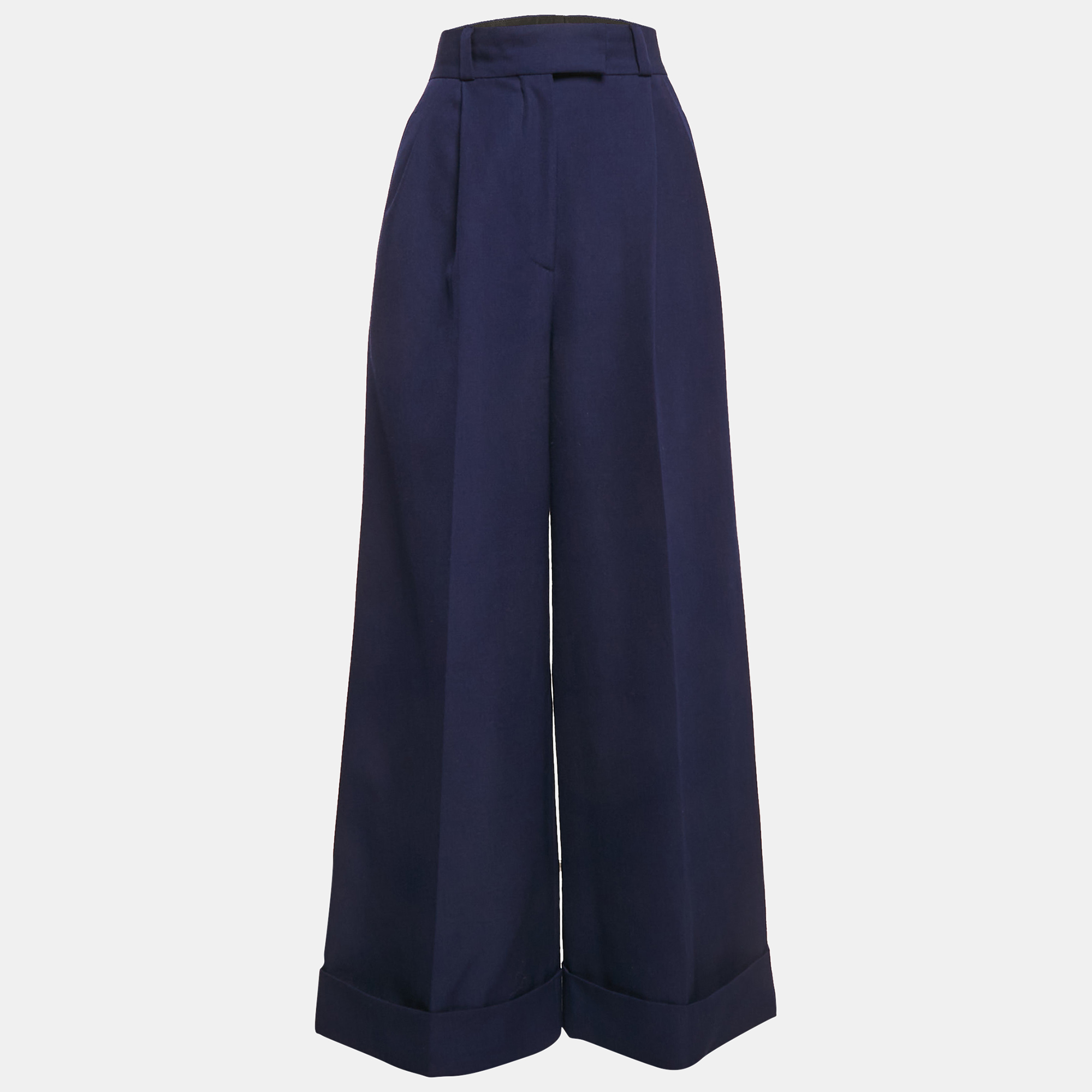 

Miu Miu Blue Wool Drill Wide-Leg Pleated Trousers XS