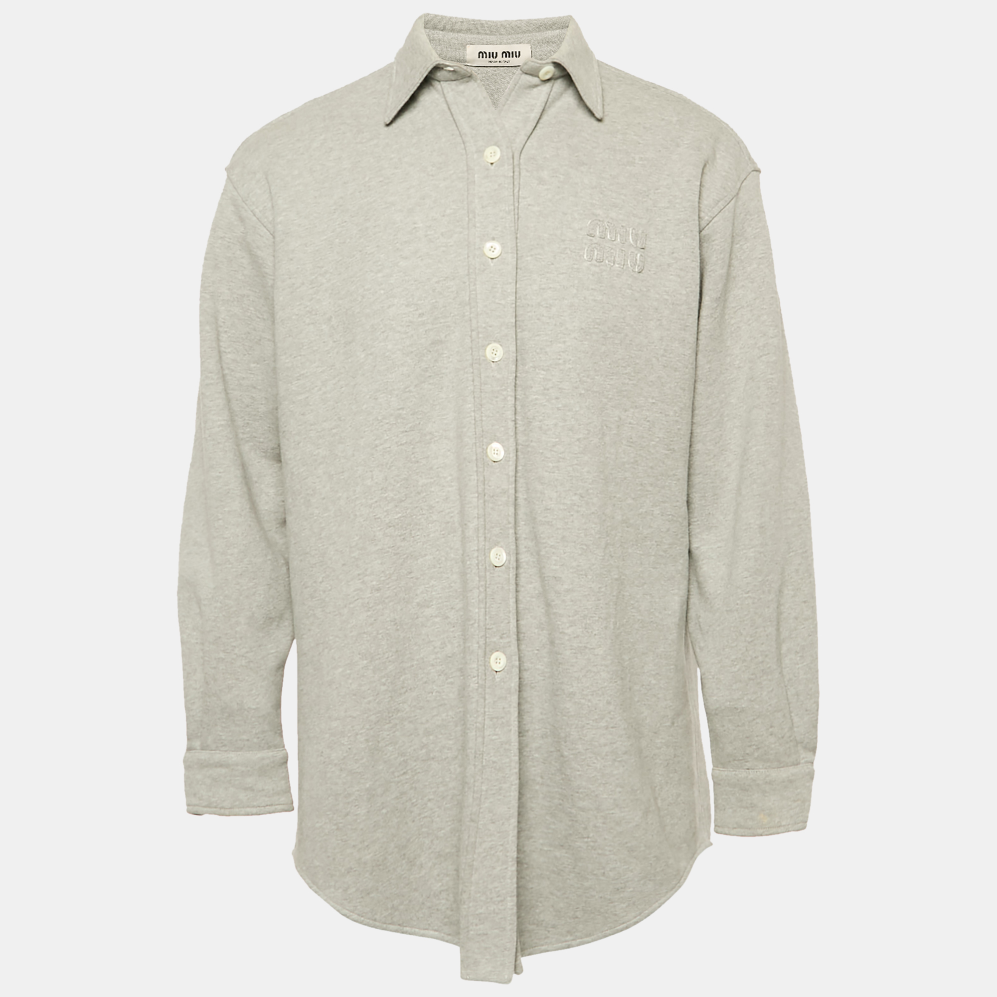

Miu Miu Grey Logo Embroidery Cotton Knit Oversized Shirt S
