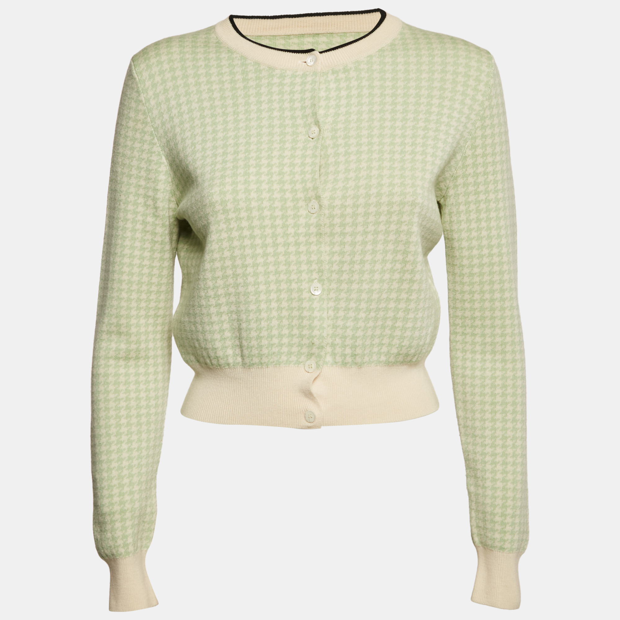 

Miu Miu Green Houndstooth Wool Button Front Cardigan M
