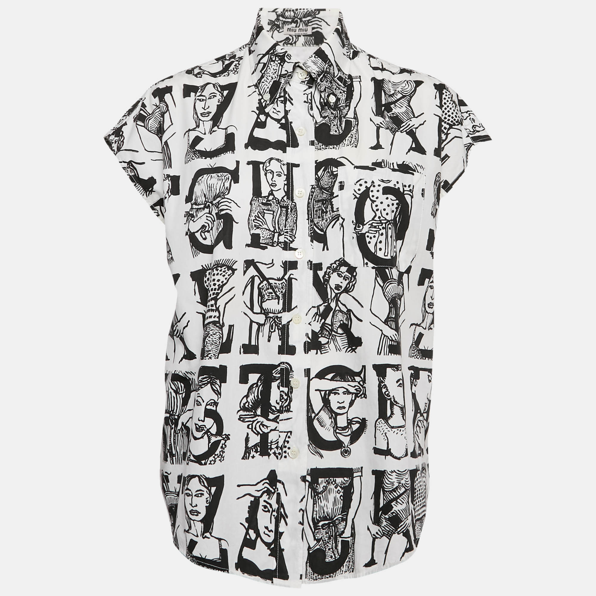 

Miu Miu White Alphabet Print Cotton Sleeveless Shirt S