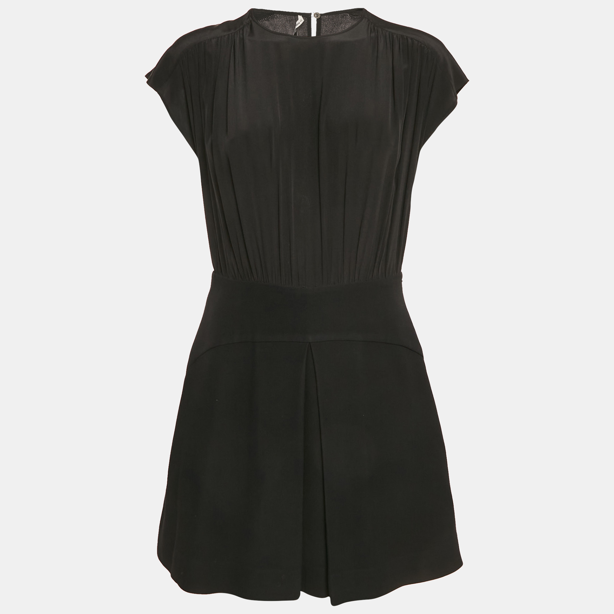 

Miu Miu Black Crepe and Wool Gathered Mini Dress M