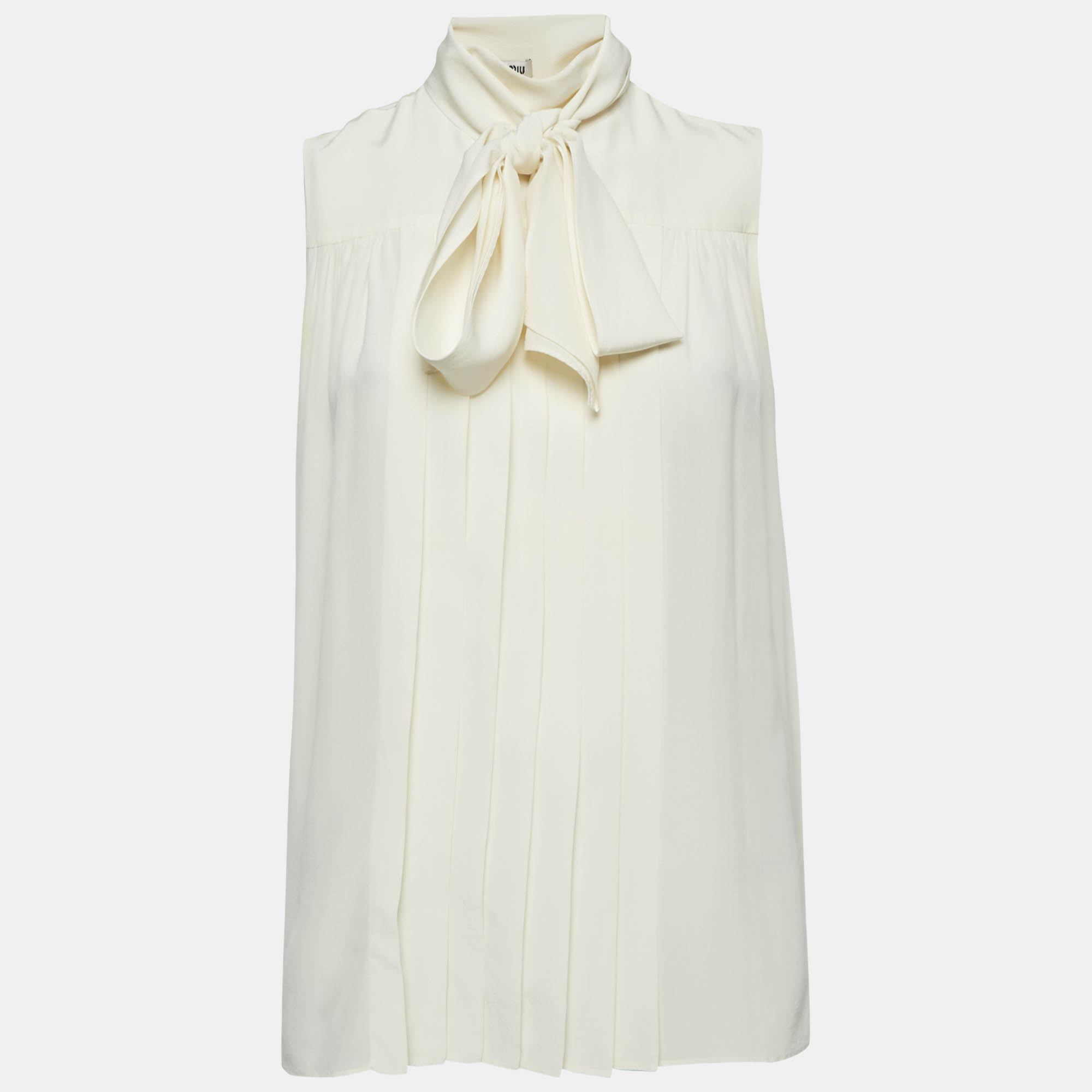 

Miu Miu Cream Silk Pleated Sleeveless Shirt S