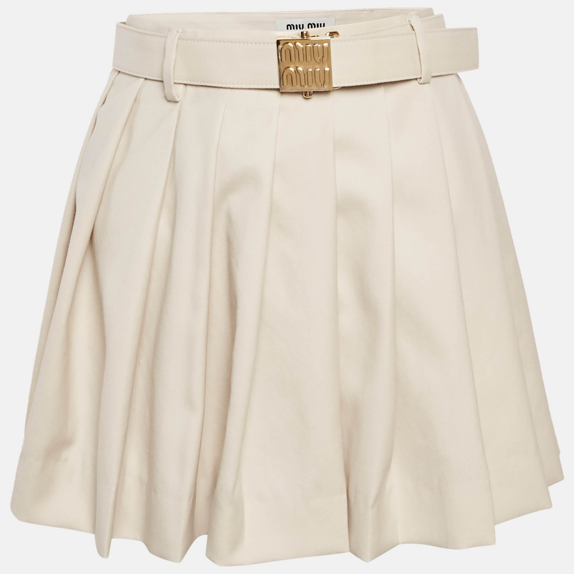 

Miu Miu Beige Wool Pleated Batavia Mini Skirt S