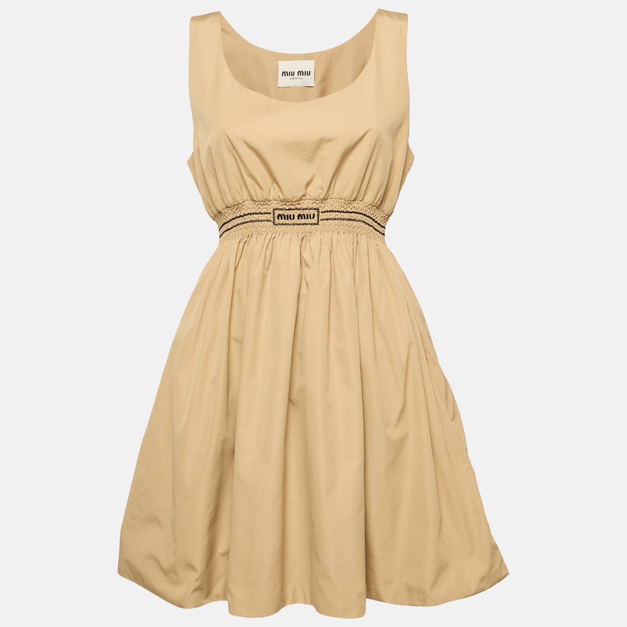 

Miu Miu Dark Beige Smocked Sleeveless Mini Dress S