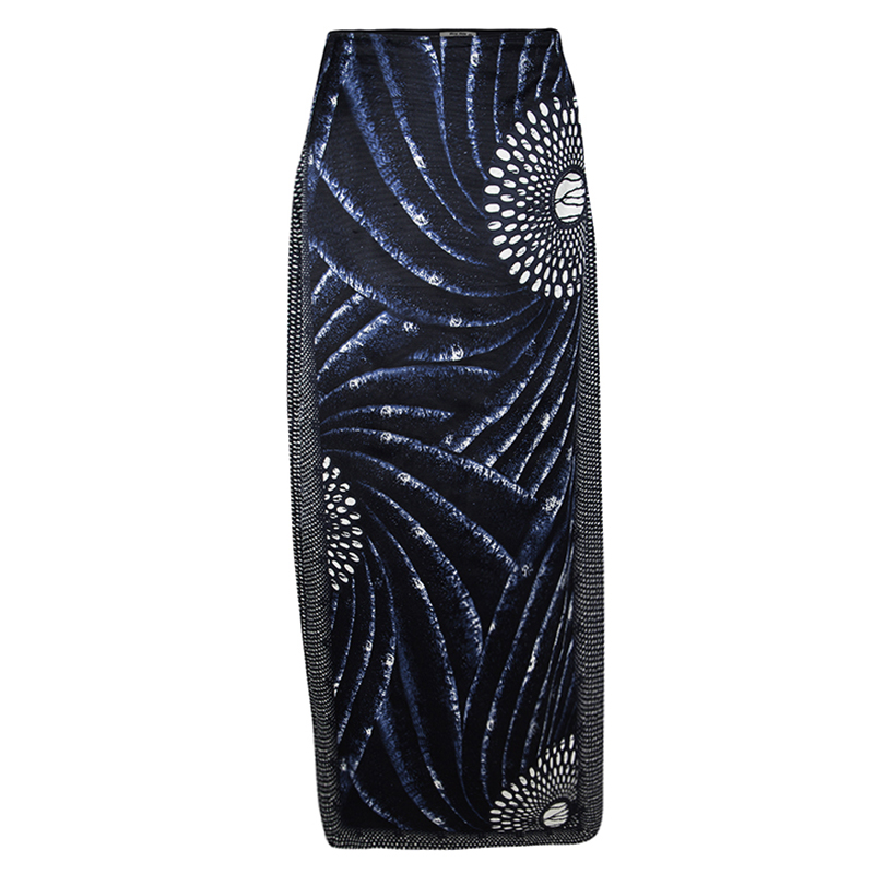 Miu Miu Blue Abstract Printed Silk Textured Maxi Skirt L