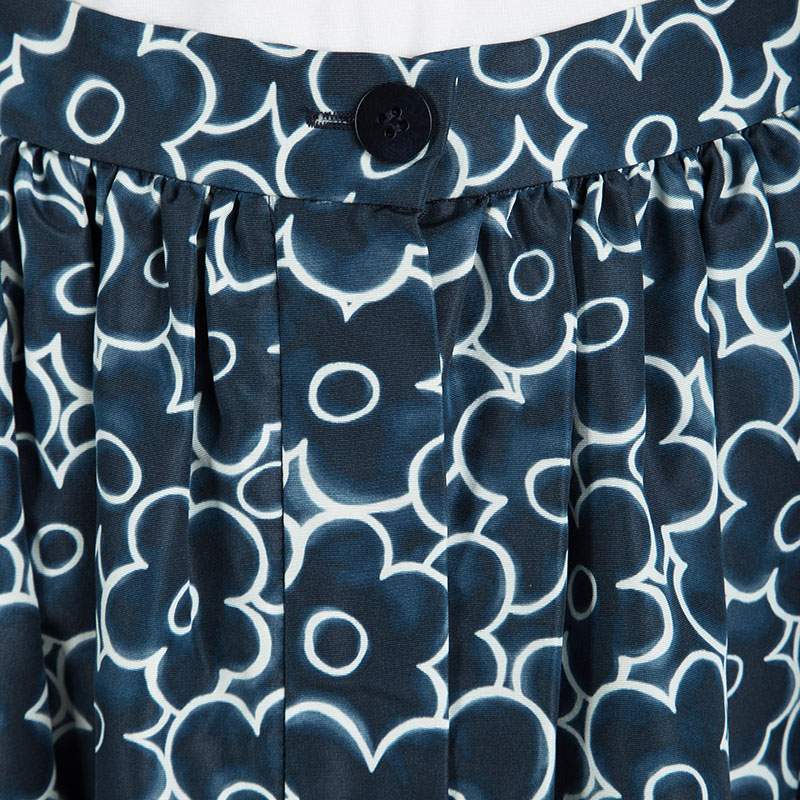 Pre-owned Miu Miu Blue Floral Printed Silk Gathered High Waist Midi Skirt S