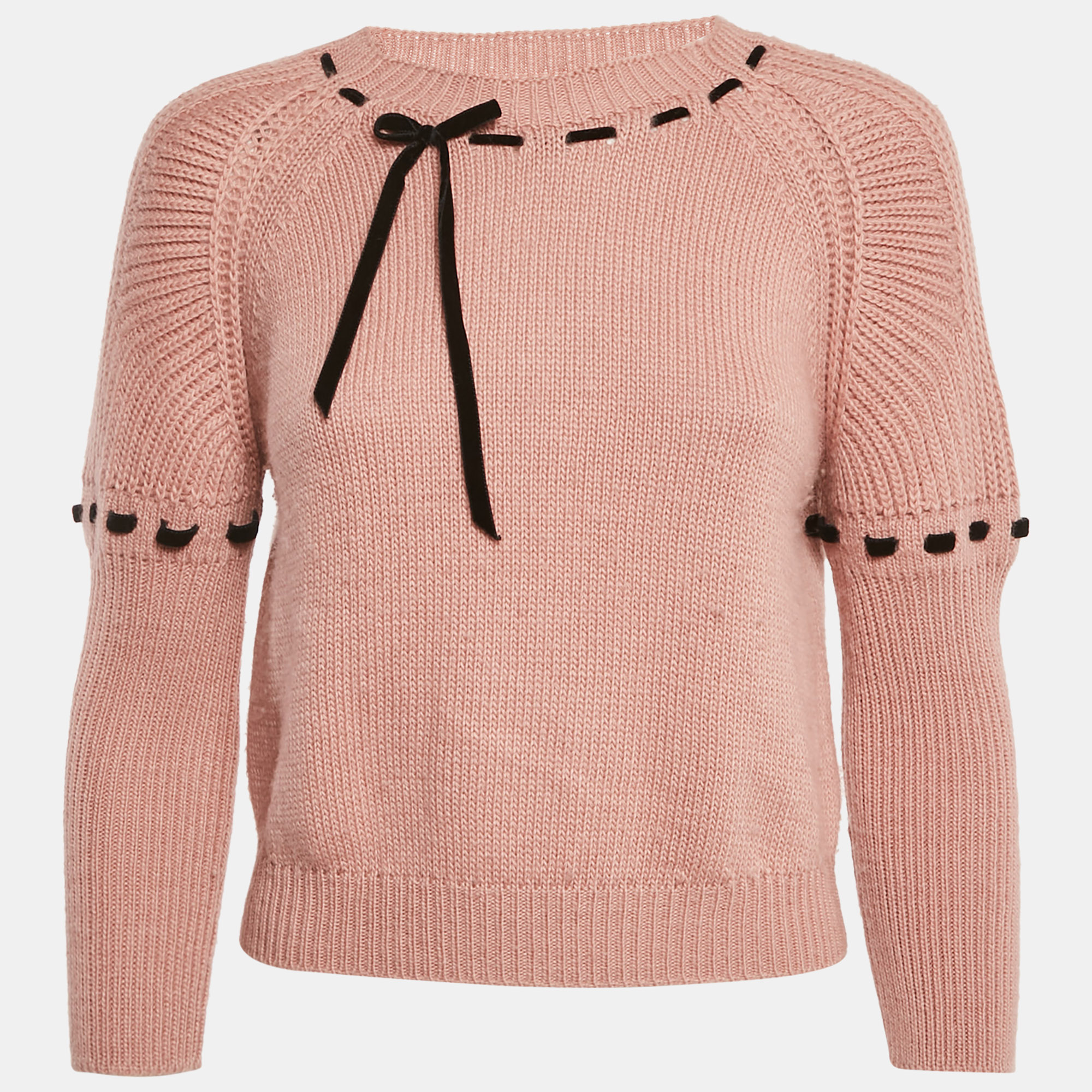 Pre-owned Miu Miu Pink Wool Laced Bow Detail Sweater M