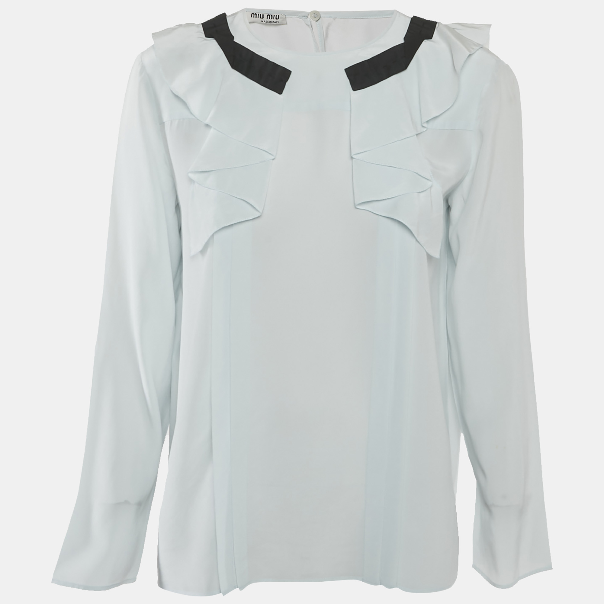 

Miu Miu Blue Silk Ruffled Blouse M