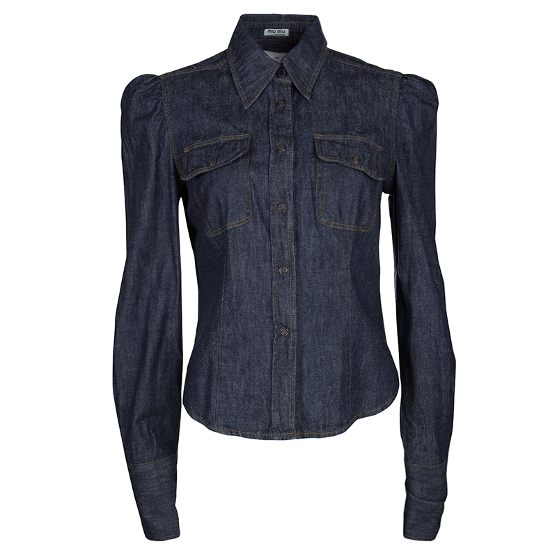 Miu Miu Indigo Dark Wash Denim Button Front Shirt M