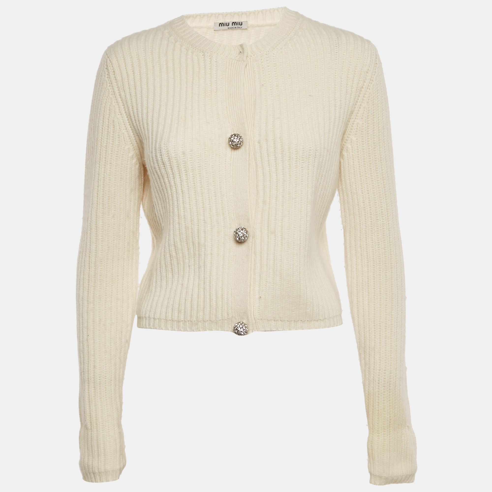 

Miu Miu Cream Rib Knit Closure Detail Cardigan S