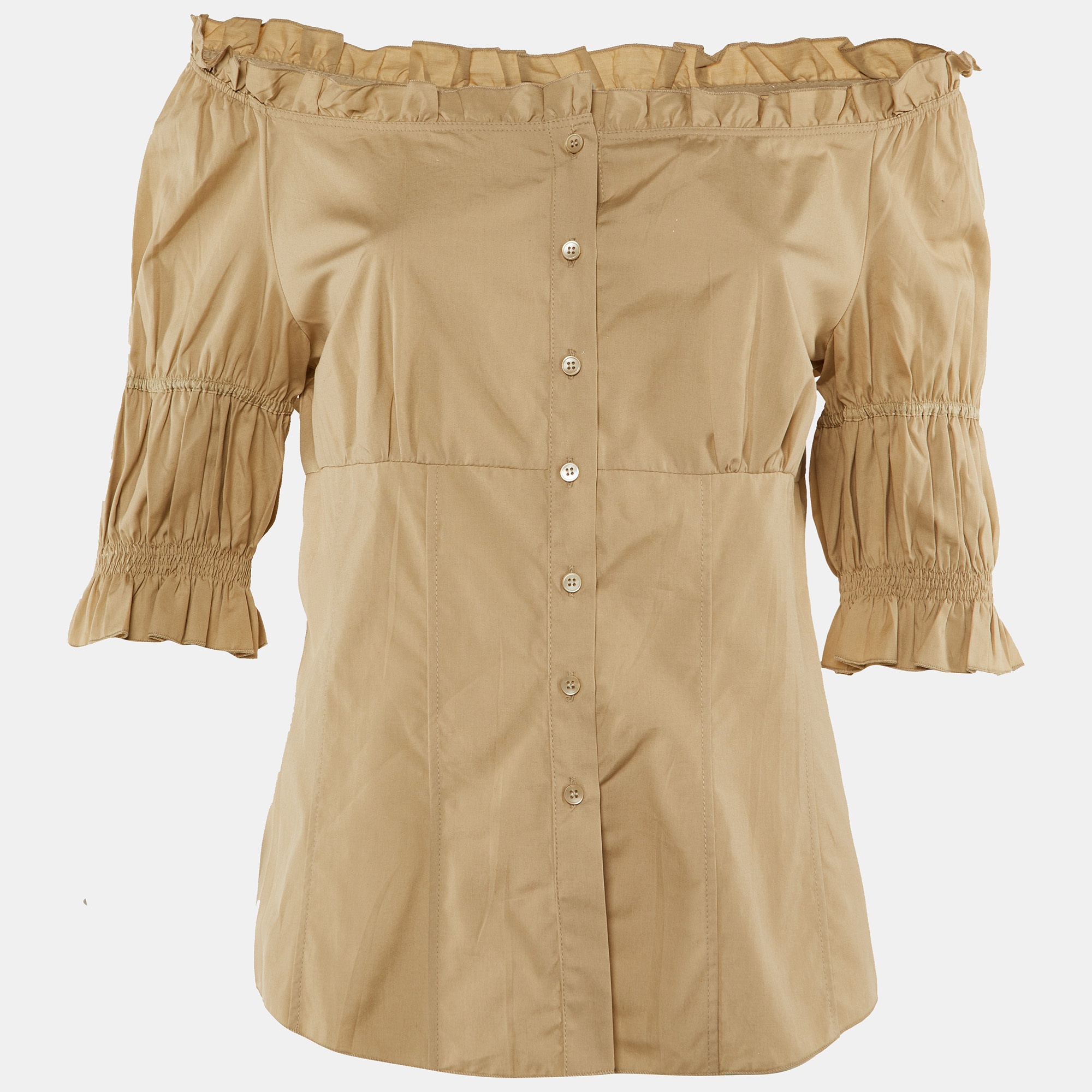 Pre-owned Miu Miu Beige Cotton Off -shoulder Top L In Sand