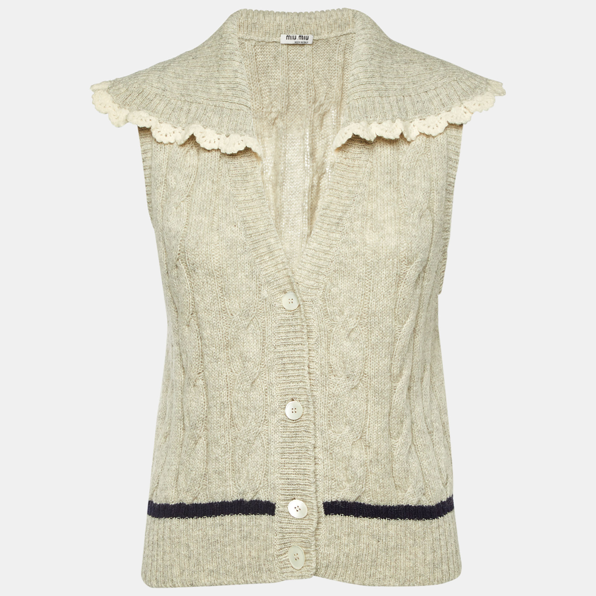 

Miu Miu Ecru Cable Knit Sleeveless Top S, Cream