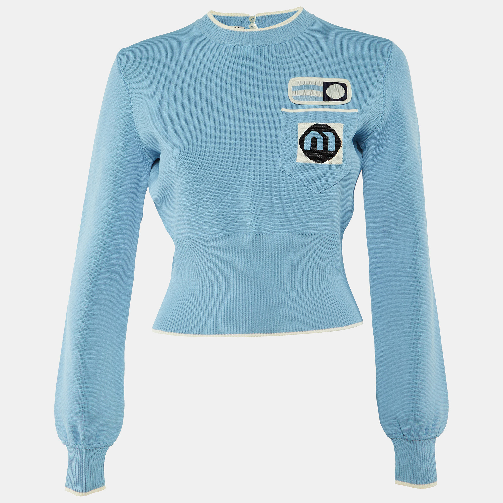 

Miu Miu Blue Knit Intarsia Logo Detail Long Sleeve Top S