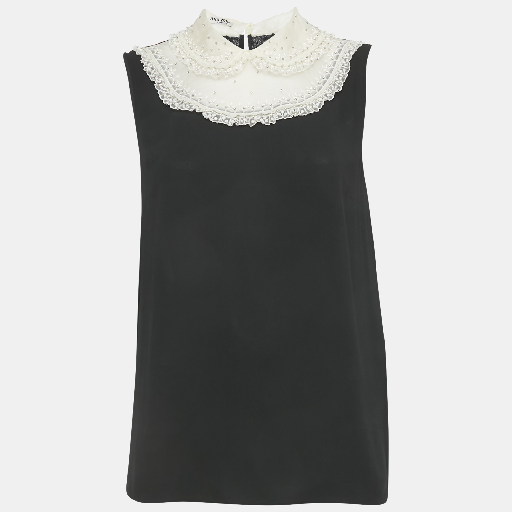 

Miu Miu Black Crepe Doll Collar Detail Sleeveless Top M