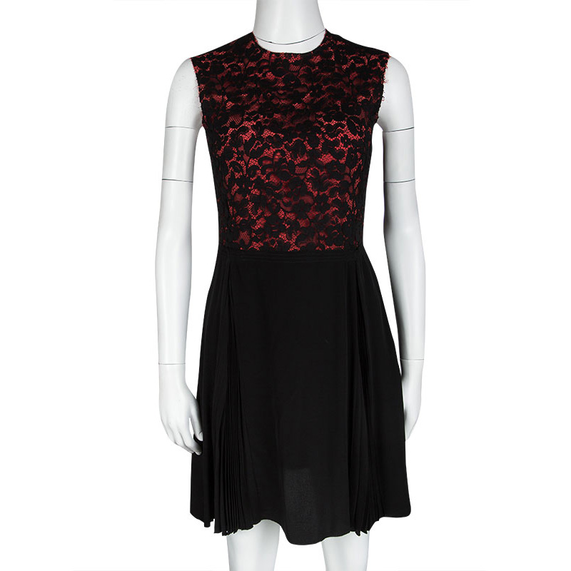 

Miu Miu Black and Orange Floral Lace Pleat Detail Dress