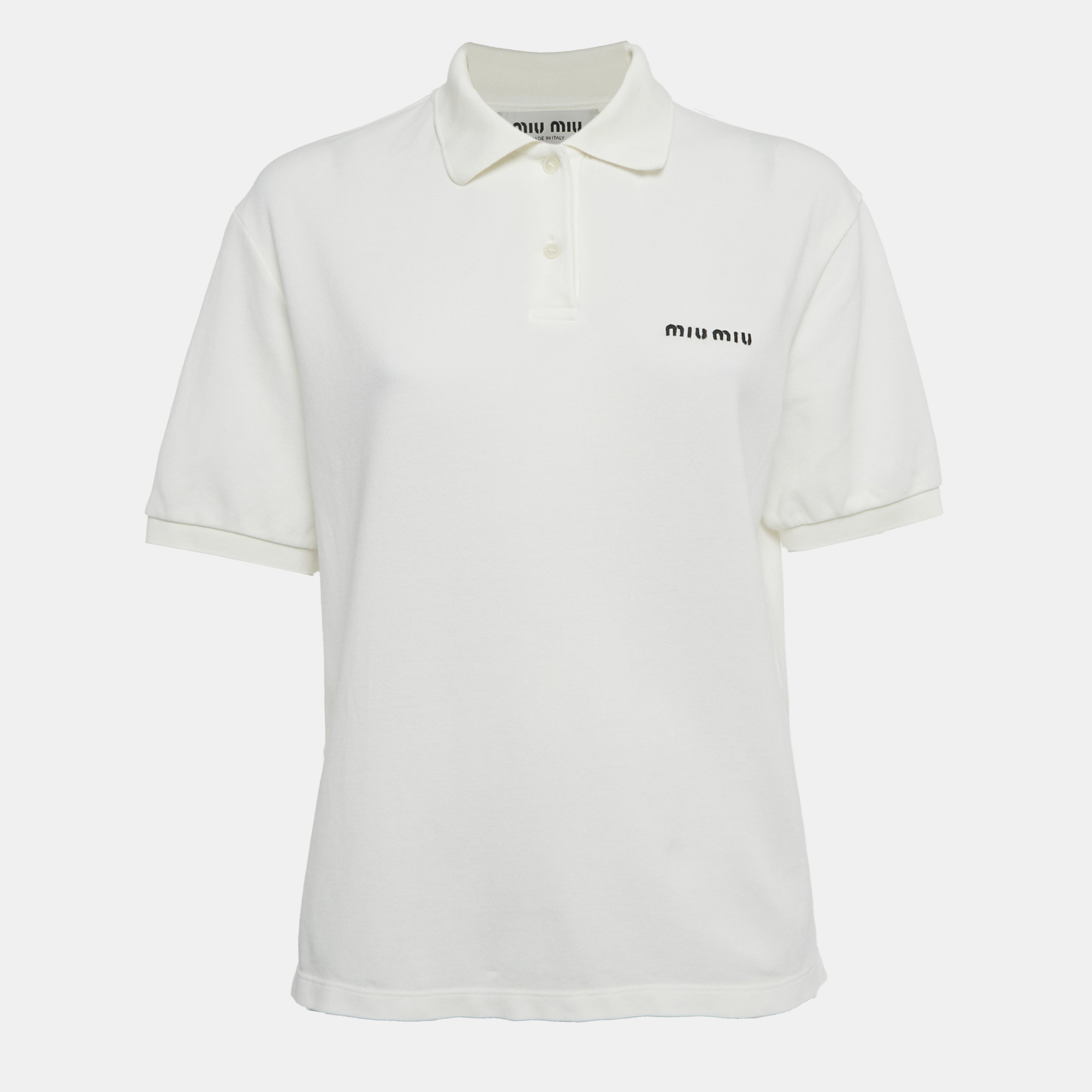 

Miu Miu White Logo Embroidered Cotton Polo T-Shirt S