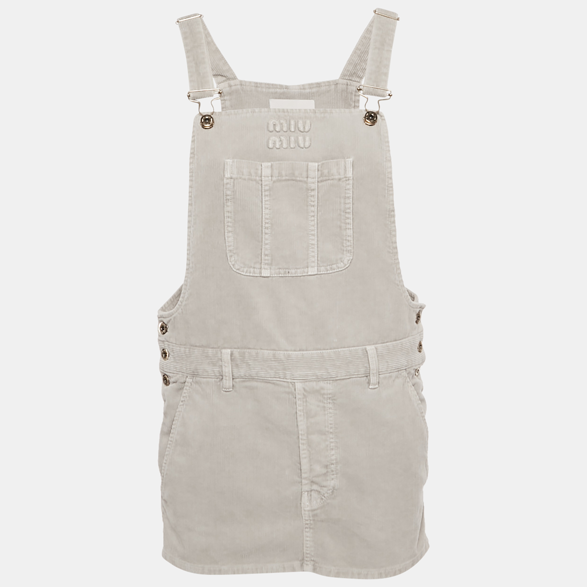 Miu Miu Granite Grey Corduroy Overall Mini Dress XS