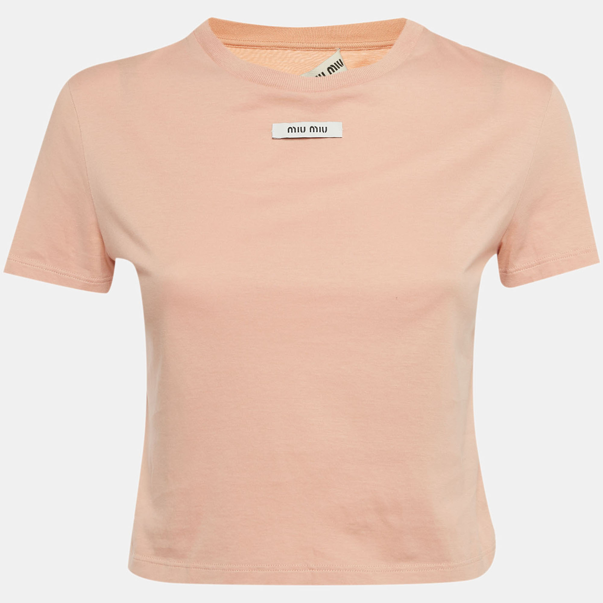 

Miu Miu Pink Logo Applique Jersey Crop Top S, Orange