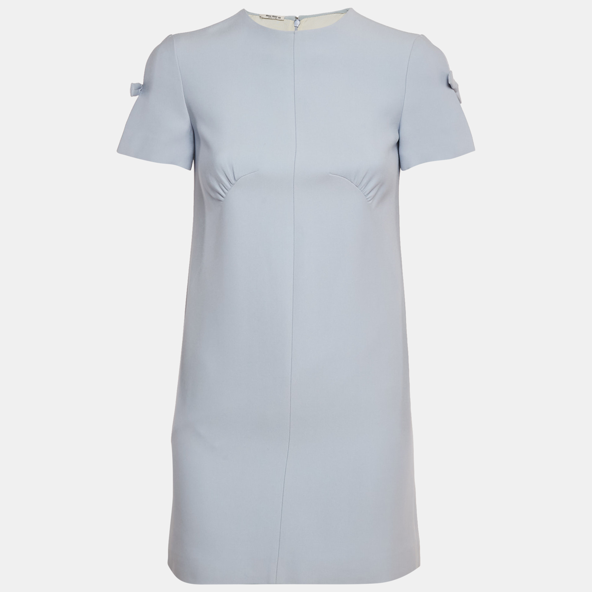 Pre-owned Miu Miu Blue Crepe Cut-out Sleeve Mini Dress Xs